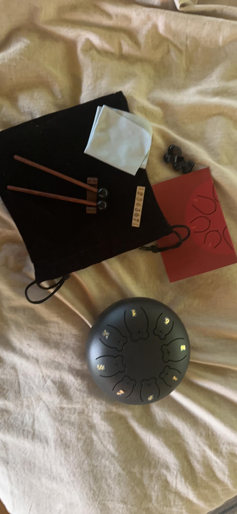 CAHAYA Steel Tongue Drum 12-Inch: 13 Notes Steel Percussion Hand Drum with Music Score Drum Mallets Finger Paddles and Carry Bag for Meditation Entertainment Musical Education Sage Green CY00374-1 customer photo 1