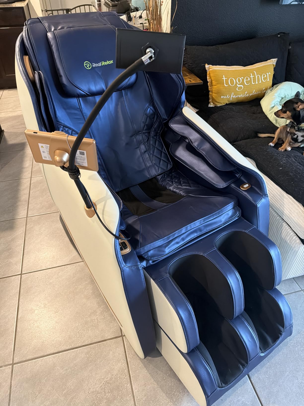 Real Relax Massage Chair Full Body with Unique Phone Controller, Heart and Blood Measurement, Zero Gravity 3D SL-Track Recliner with APP Control, Child Lock, Pause Button, Back Pad, Favor-06, Dark Brown customer photo 1