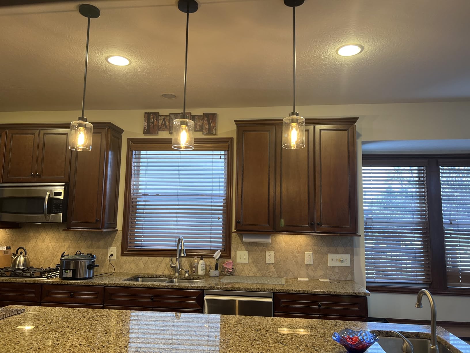 3 Pack Black Pendant Lights Kitchen Island, Modern Industrial Matte Black Hanging Light Fixtures, Adjustable Downrod Farmhouse Glass Pendant Lighting for Dining Room Bedroom Hallway Entryway customer photo 1