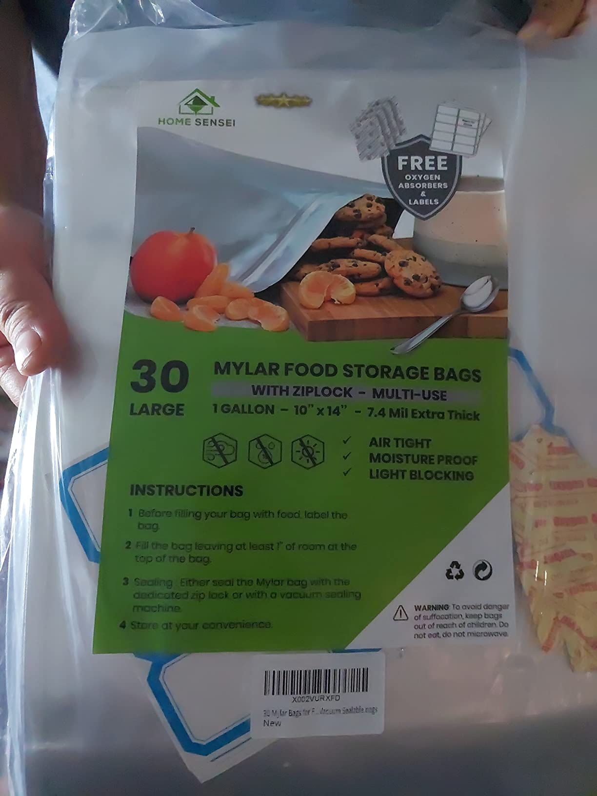 20 Mylar Bags for Food Storage, 2.5 Gallon Capacity, Extra Thick 15 Mil, with 1000cc Oxygen Absorbers, Resealable, Stand-Up Gusset, Ideal for Long-Term Food Storage customer photo 2