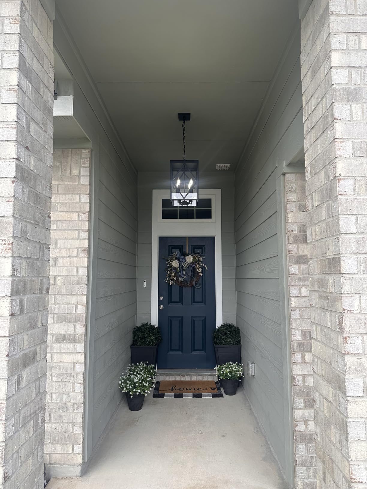 Outdoor Pendant Light 4 Lights Modern Outside Chandelier Outdoor Hanging Lantern Light with Clear Glass, Matte Black Exterior Pendant Lighting Fixture for Porch, Yard, Gazebo customer photo 1