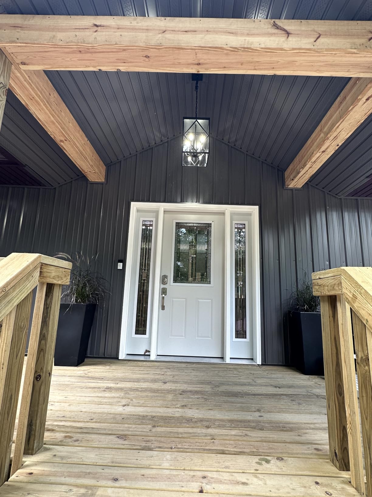 Outdoor Pendant Light 4 Lights Modern Outside Chandelier Outdoor Hanging Lantern Light with Clear Glass, Matte Black Exterior Pendant Lighting Fixture for Porch, Yard, Gazebo customer photo 2