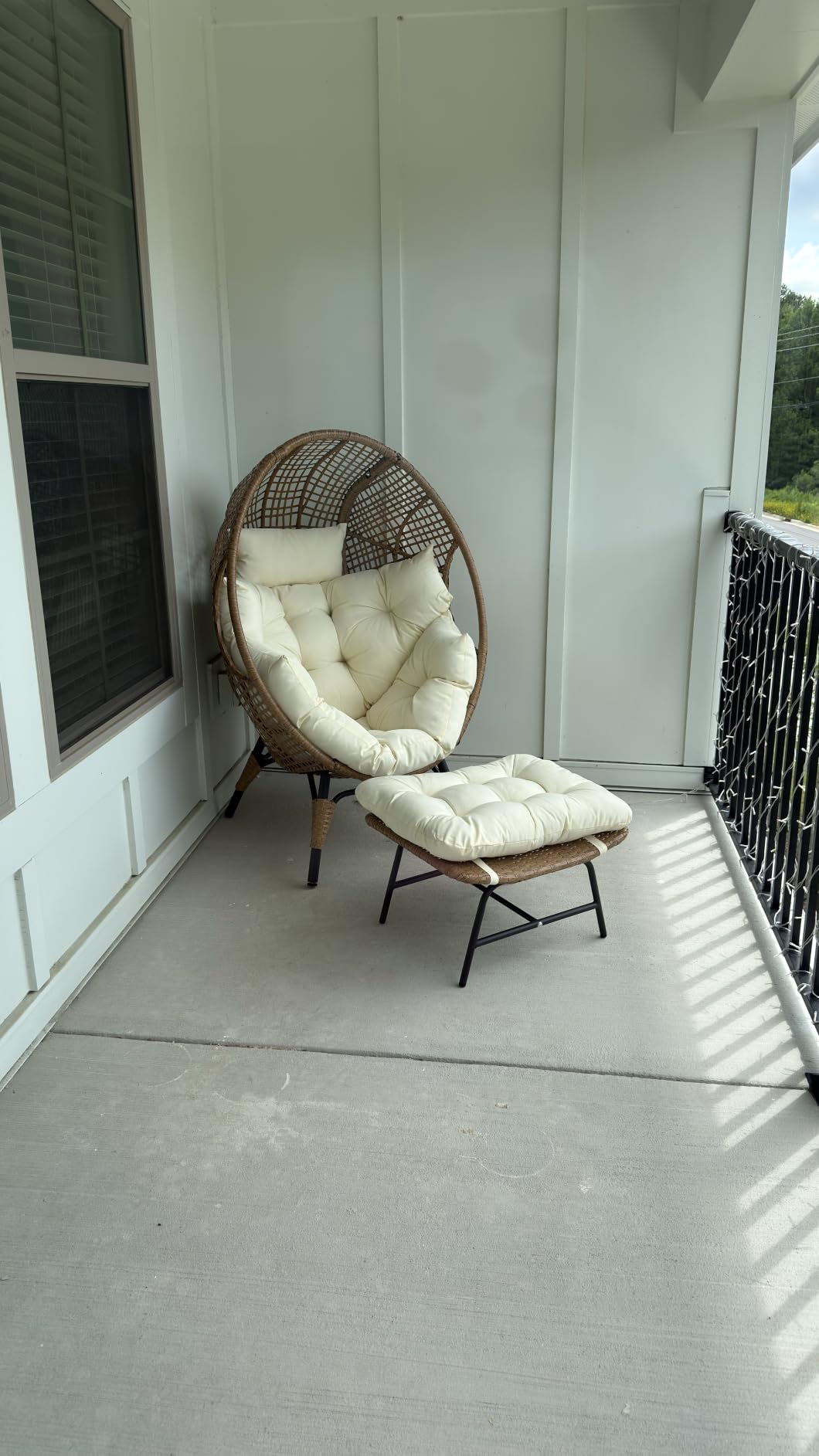 NICESOUL Indoor Outdoor Egg Chair with Ottoman, Comfy Thick Cushioned Egg-Basket Lounge Chair w/Footrest, 440lbs Eggshell Chairs with Foot Rest, Boho Chair for Patio, Balcony, Bedroom, Sunroom, Beige customer photo 1