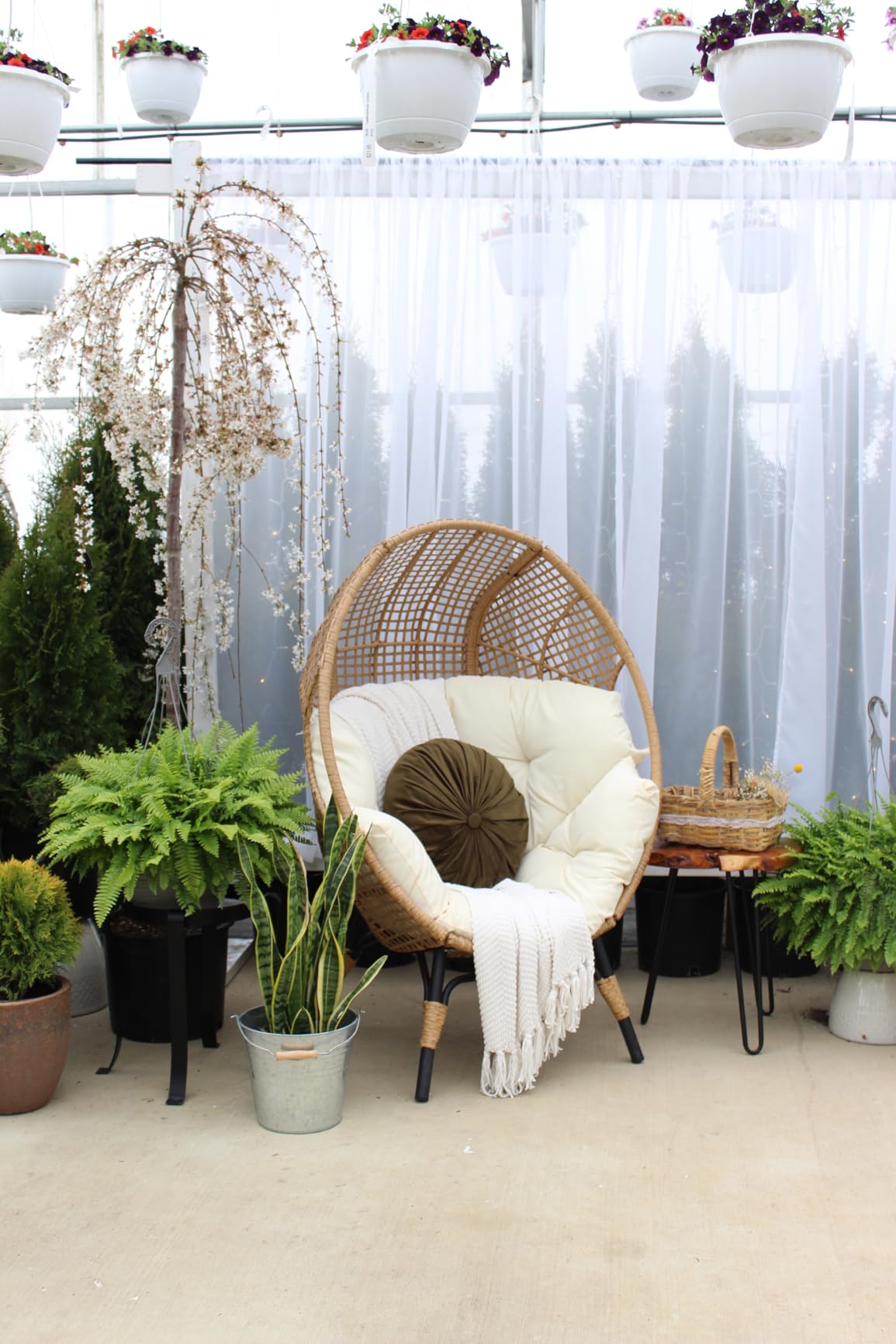 NICESOUL Indoor Outdoor Egg Chair with Ottoman, Comfy Thick Cushioned Egg-Basket Lounge Chair w/Footrest, 440lbs Eggshell Chairs with Foot Rest, Boho Chair for Patio, Balcony, Bedroom, Sunroom, Beige customer photo 2