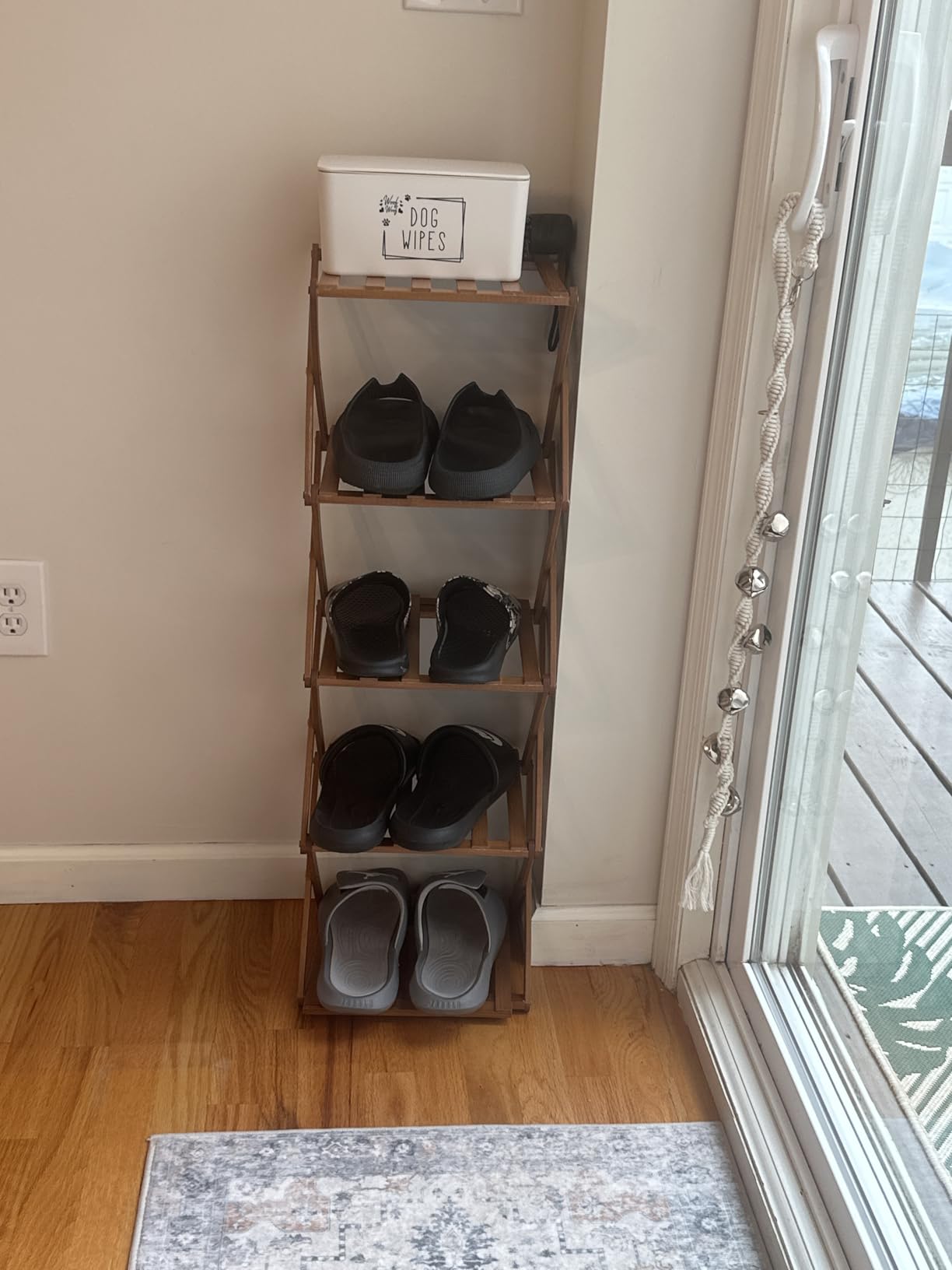 5 Tier Foldable Shoe Rack, Bamboo Vertical Shoe Organizer Tall for Multifunctional Narrow Shoe Shelf for Entryway, Closet, Corner, Bedroom, Hallway customer photo 2