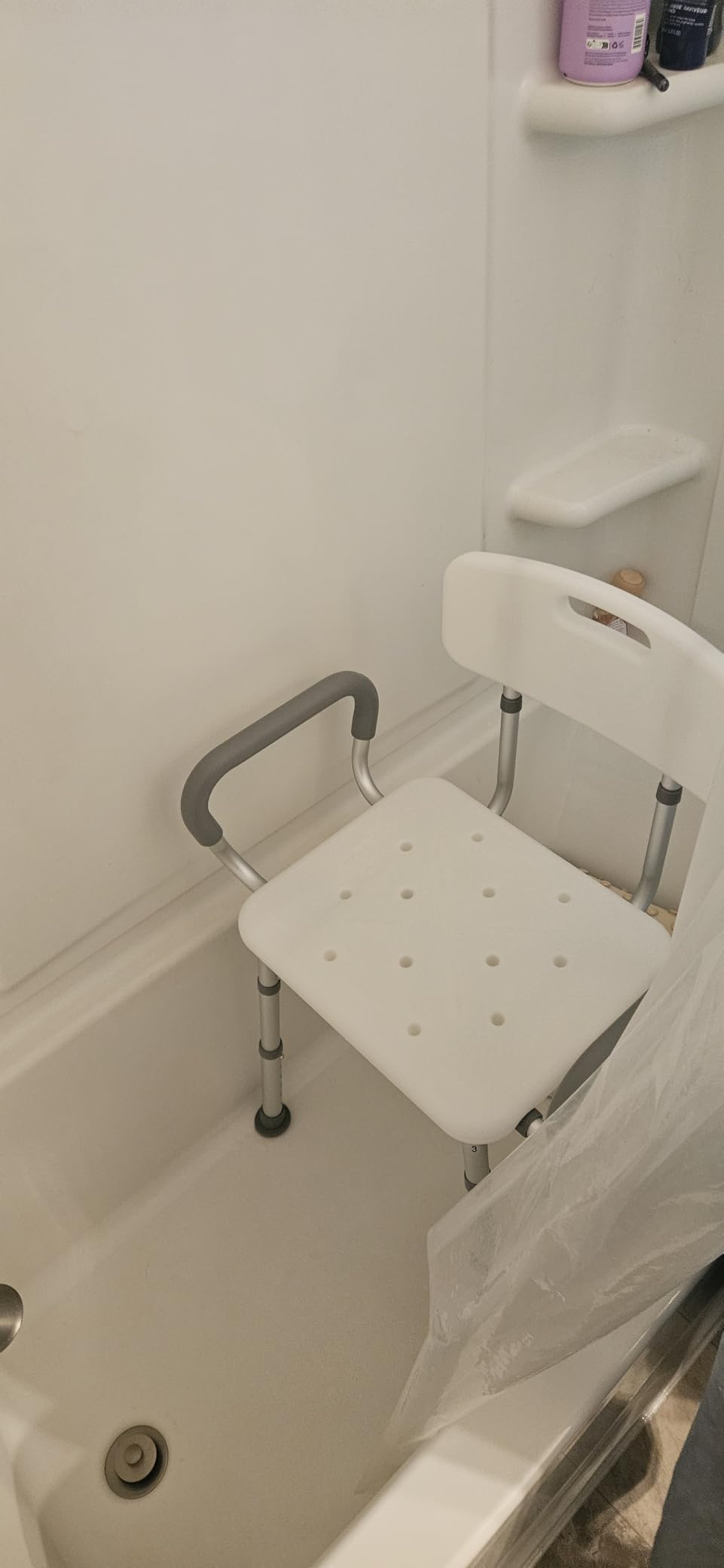 HOMLAND Shower Chair for Inside Shower with Padded Armrests and Back | Height Adjustable, Heavy Duty Shower Seat for Bathtub, Safety Bath Seat for Elderly, Adults, Handicap and Disabled, White customer photo 2