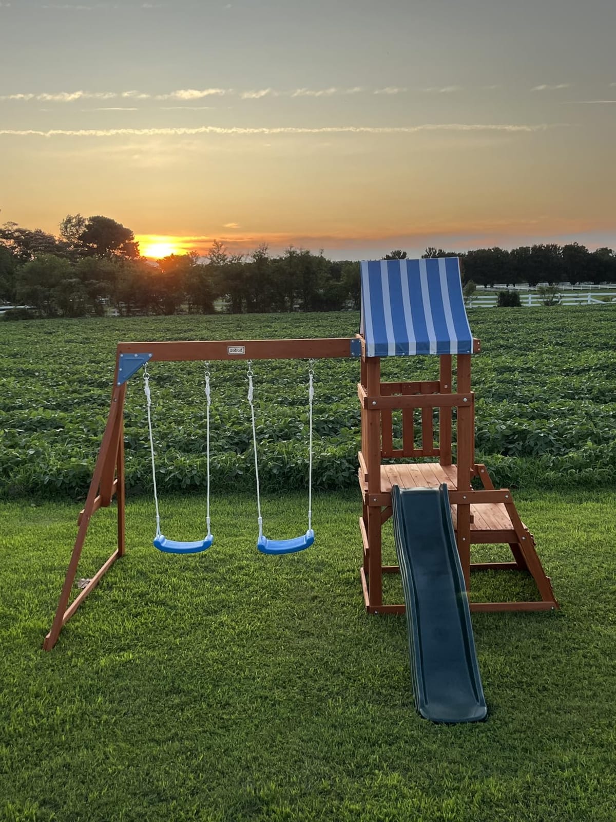 ROBOTIME Wooden Swing Set for Backyard, All-in-One Kids Playset, Ages 3-10 | Outdoor playset with swing slide and climbing rope customer photo 1