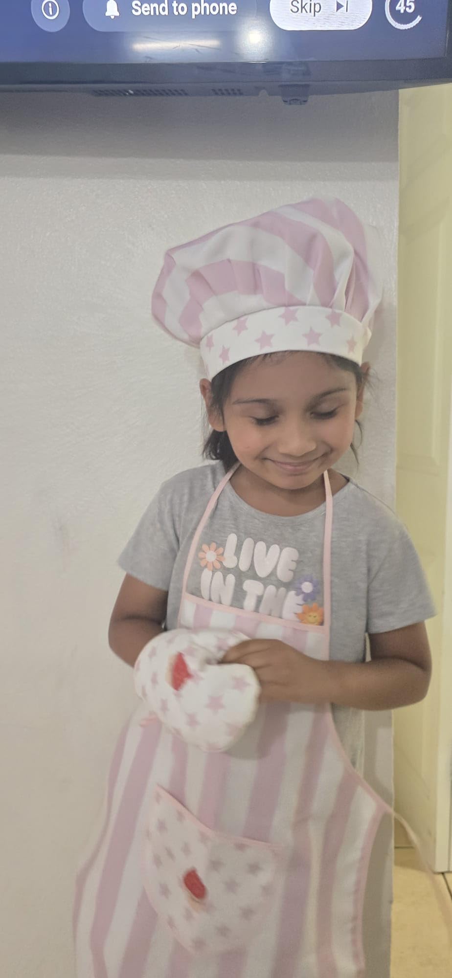 Kid Apron and Chef Hat Set, 3Pcs Children Cooking Baking Set Kits | Pink Role Play Chef Toy Kid Cooking Birthday Gift for Girls Boys Age 3 Up customer photo 1