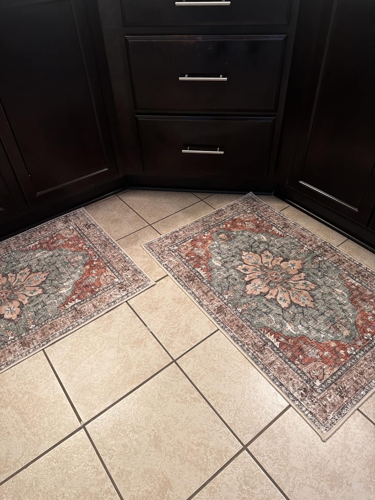 RELEANY Washable Area Rug, Runner 2'x6', Brick/Brown/Green, Non-Slip, Water Repellent, Pet Friendly, Easy to Clean, Vintage Floral Boho Decor for Kitchen Entry Bedroom Bedside Laundry customer photo 2