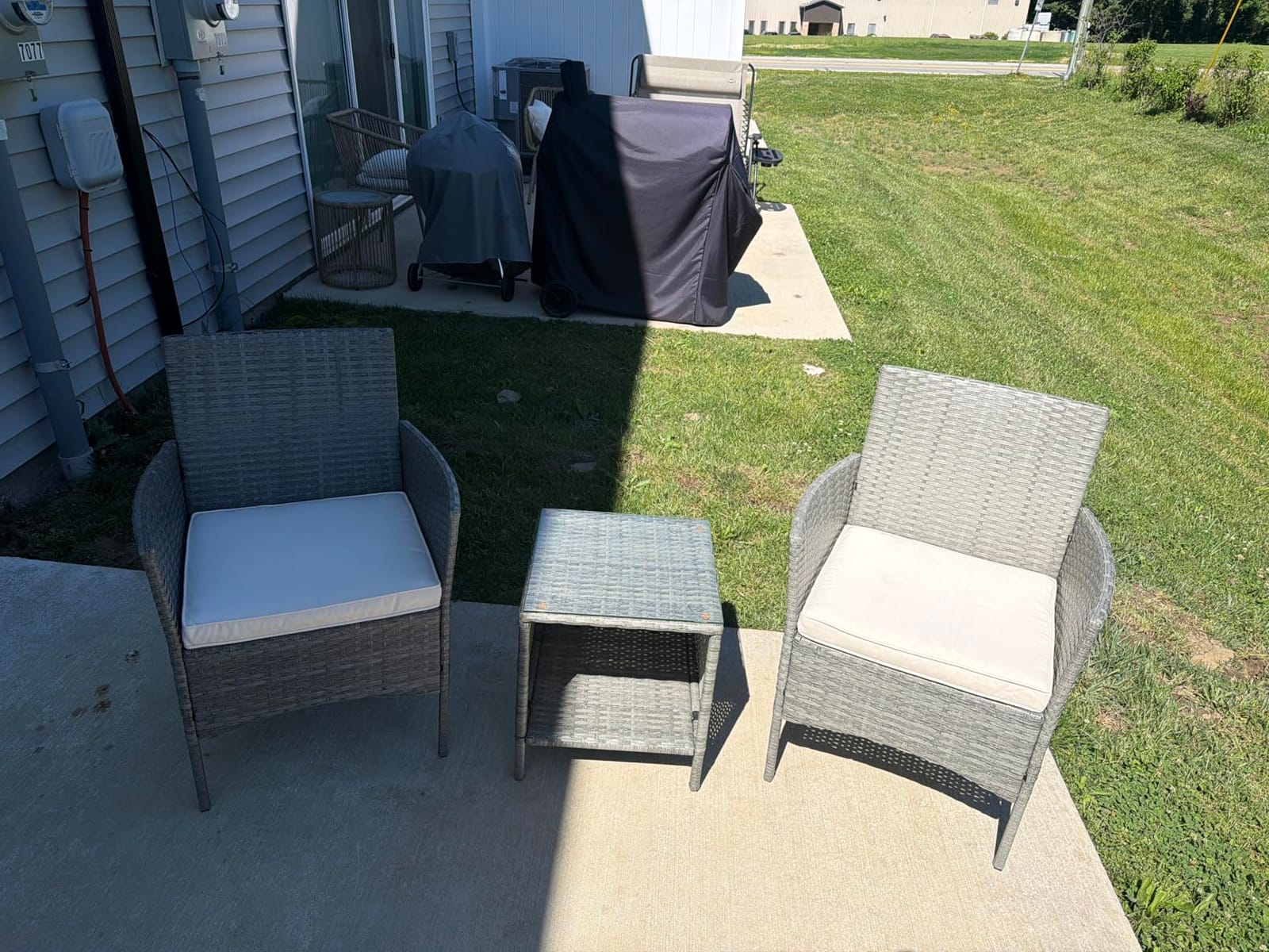 Best Choice Products 3-Piece Outdoor Wicker Conversation Bistro Set, Space Saving Patio Furniture for Garden w/Side Table - Black/Gray customer photo 2