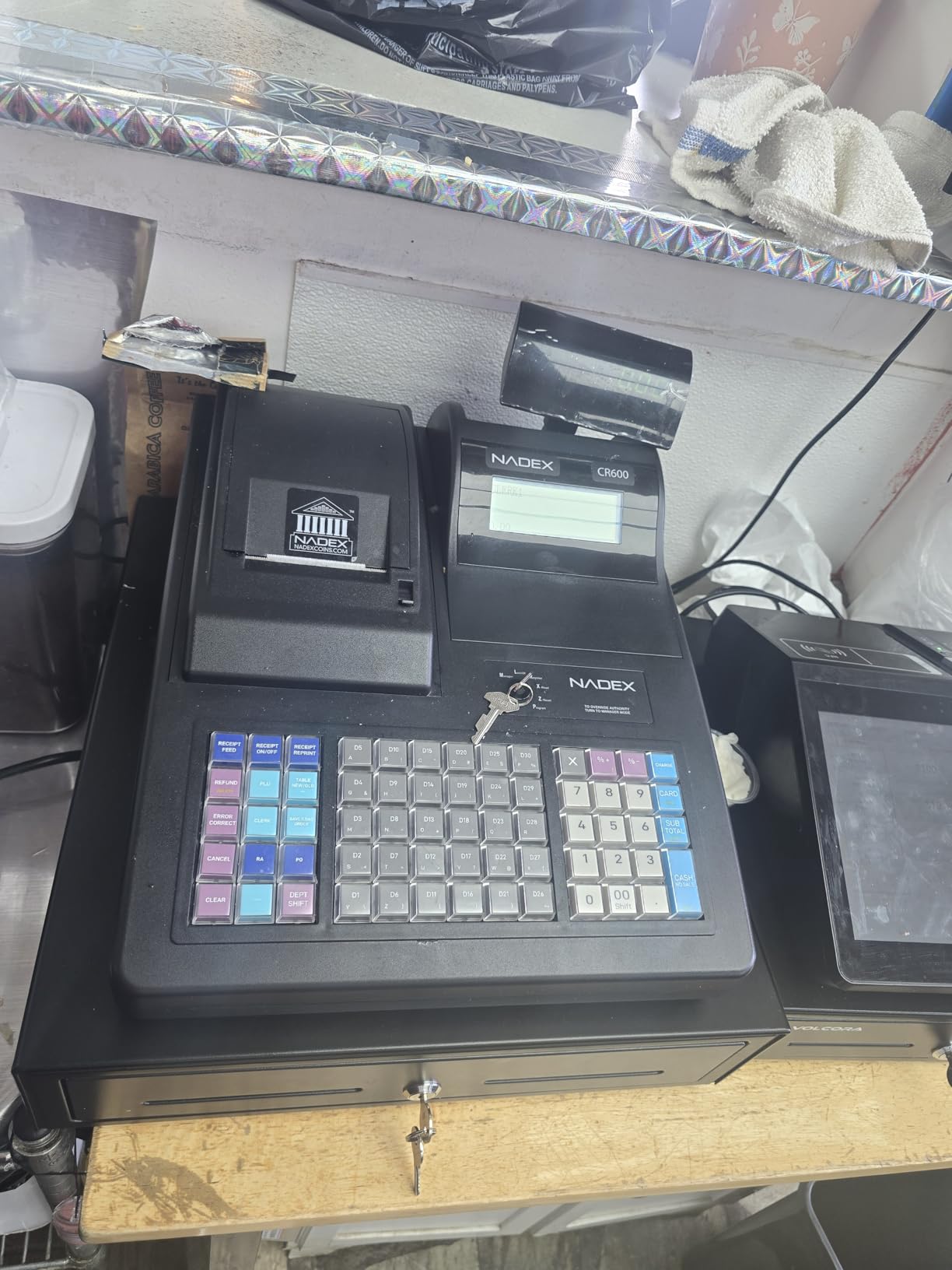 Nadex CR600 Cash Register, 9500 PLU Lookups 60 Dept 50 Clerks, 5 Bill 8 Coin Compartments 2 Check Slots Heavy Duty Steel Cash and Coin Drawer, Two Displays, Multiport customer photo 1
