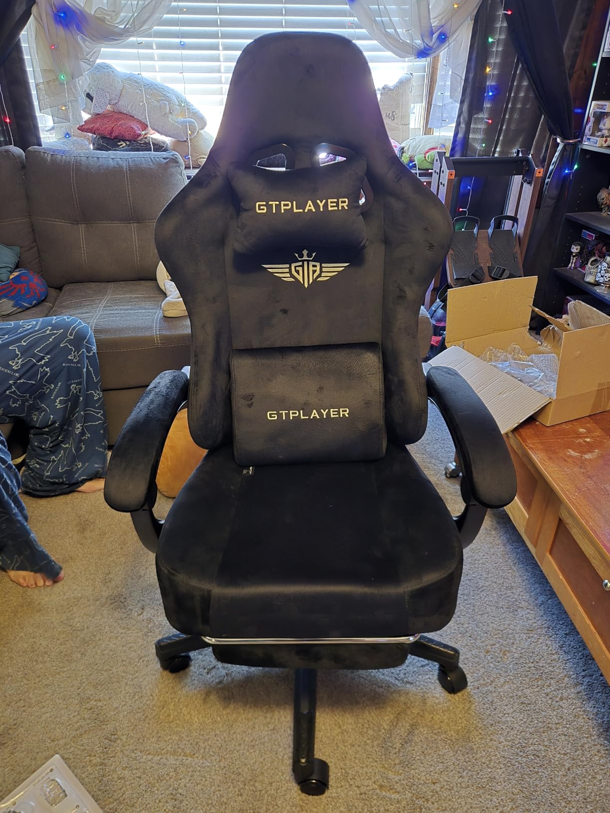 GTPLAYER Big and Tall Gaming Chair Fabric with Pocket Spring Cushion, High Back Ergonomic Computer Chair with Footrest for Adults Lumbar Support Swivel Game Chair for Office Gaming 350LBS, Black customer photo 2