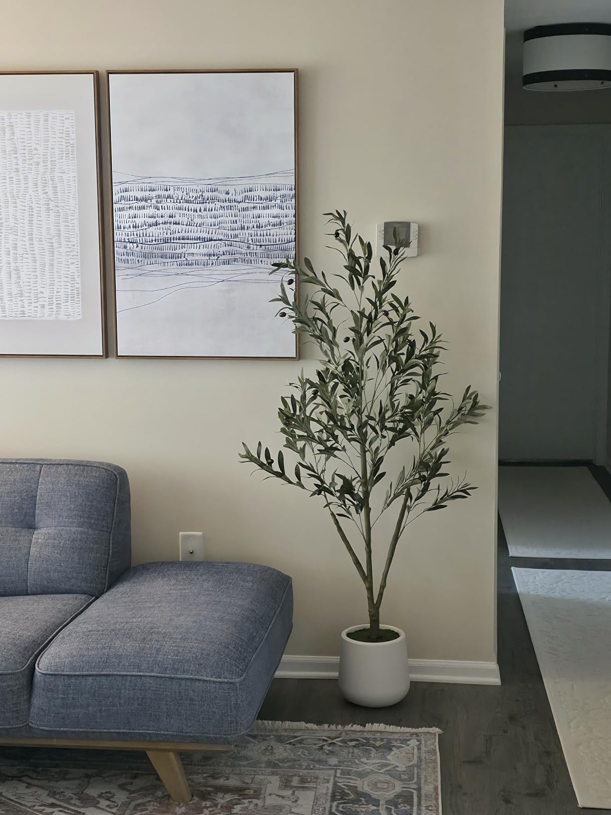 VIVATREES Olive Trees Artificial Indoor, 6FT Tall Faux Olive Tree with White Tall Planter, Artificial Plants with Natural Wood Trunk and Lifelike Fruits for Home Office Decor customer photo 1