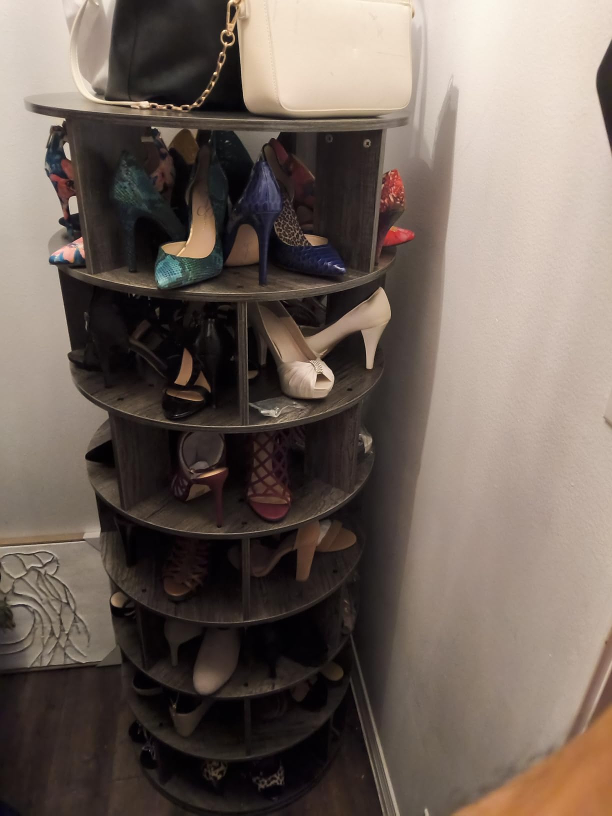Aheaplus Rotating Shoe Rack Tower, 7-Tier Spinning Shoe Rack 360 Revolving Shoe Racks Organizer for Closet, Display Round Storage Carousel Shoes Closet Organization, White customer photo 1