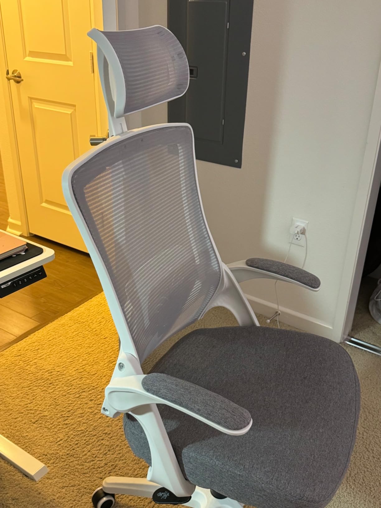 NEO CHAIR Office Desk Chair with Ergonomic High Back Mesh Headrest, Beige | Adjustable Headrest and Lumbar Support with Flip-Up Armrests Designed for Extended Sitting Comfort While Saving Space customer photo 1
