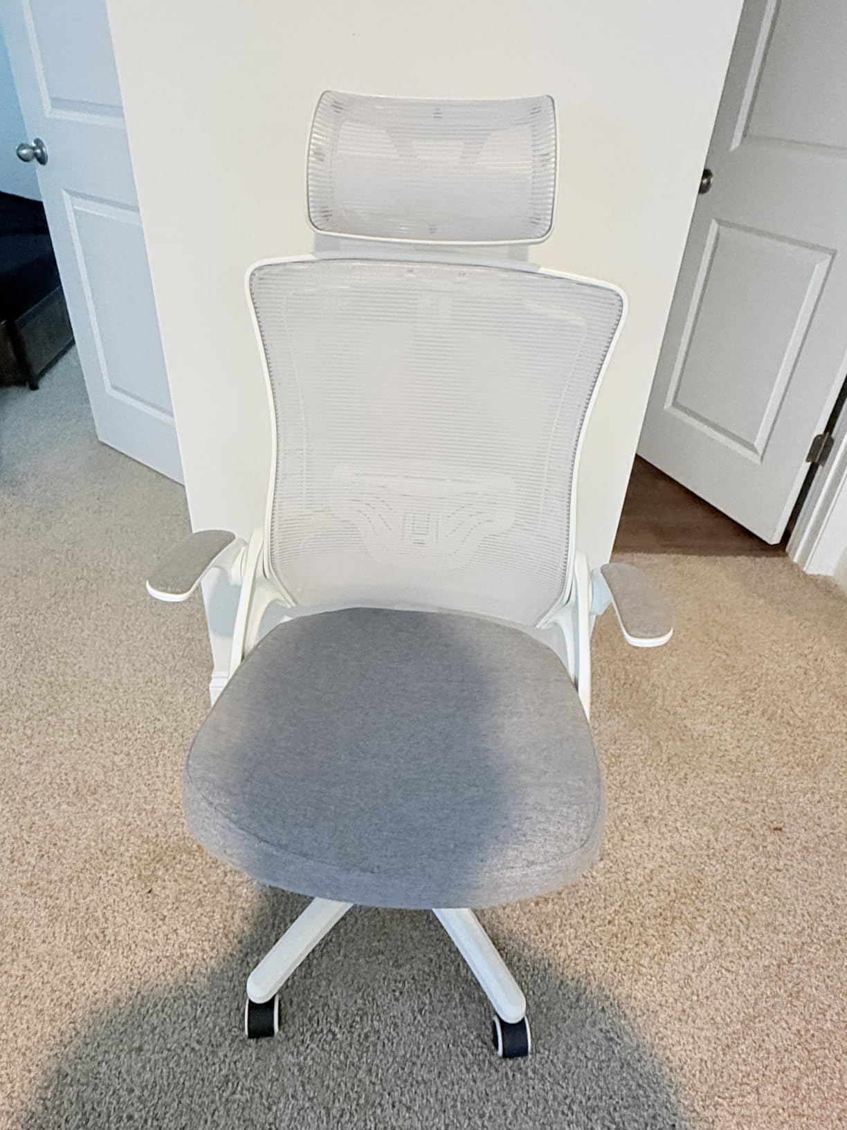 NEO CHAIR Office Desk Chair with Ergonomic High Back Mesh Headrest, Beige | Adjustable Headrest and Lumbar Support with Flip-Up Armrests Designed for Extended Sitting Comfort While Saving Space customer photo 2