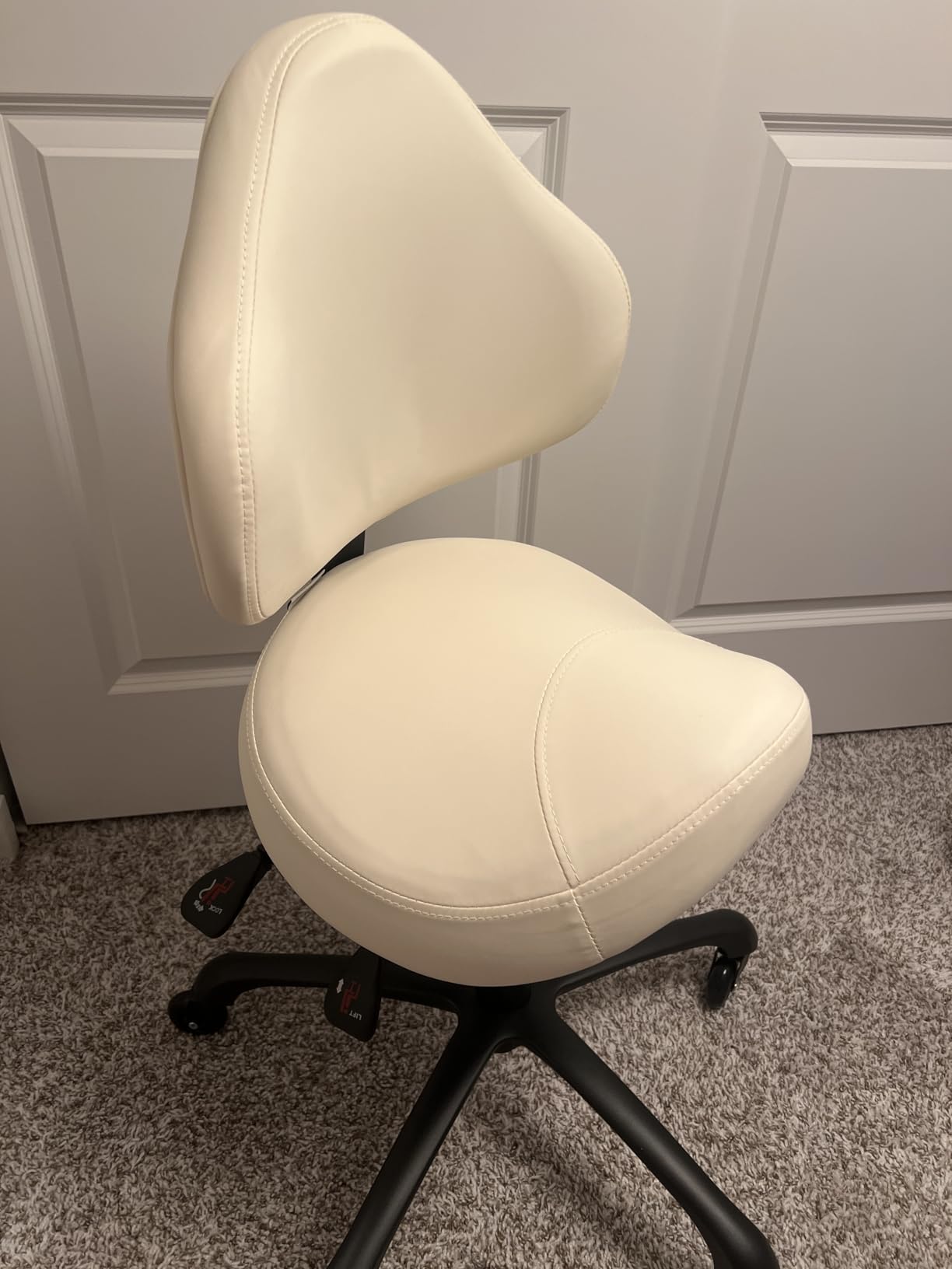 Ergonomic Saddle Chair with Back Support, Adjustable Rolling Stool, Aluminum Base, Adjustable Backrest, PU Casters, 400 lb Capacity, Dental, Salon, Spa & Office customer photo 1