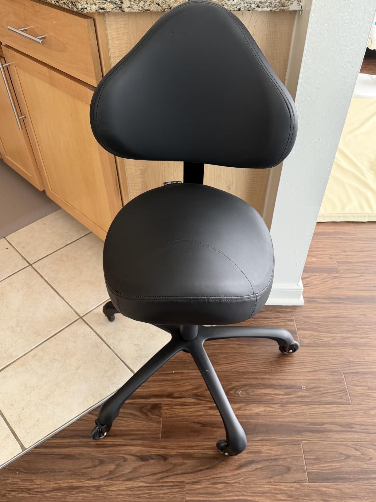 Ergonomic Saddle Chair with Back Support, Adjustable Rolling Stool, Aluminum Base, Adjustable Backrest, PU Casters, 400 lb Capacity, Dental, Salon, Spa & Office customer photo 2