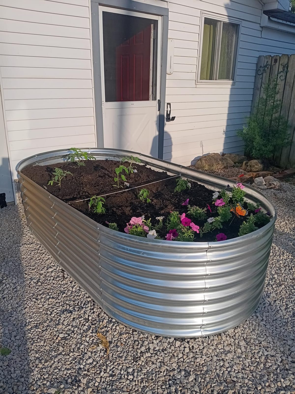 Land Guard Galvanized Raised Garden Bed, 8x4x2ft Planter Boxes Outdoor, Oval Larger Metal Planter Boxes for Vegetables, Fruits, Flowers (Silver) customer photo 1