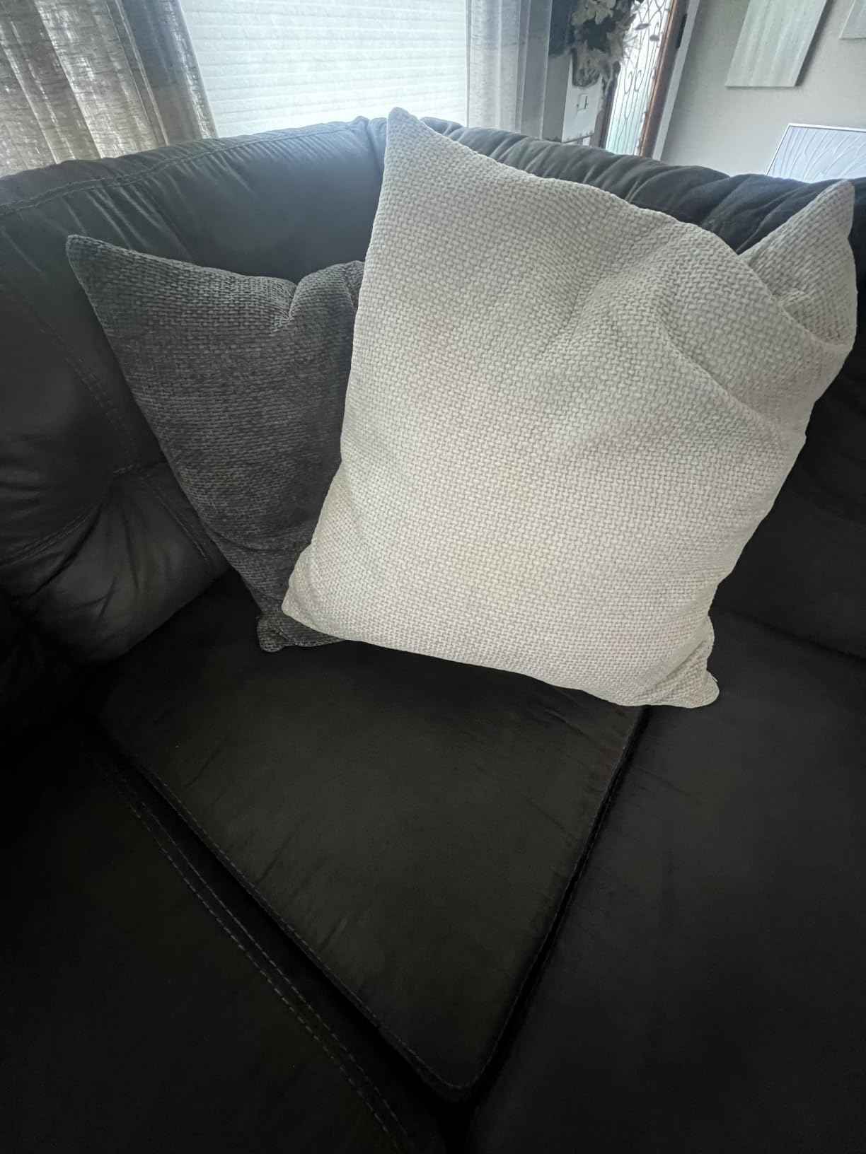 MIULEE Soft Decorative Chenille Pillow Covers Neutral 18x18 Pack of 4 | Mid Century Modern Decor, Cream to Charcoal Set, Couch Throw Pillows, Farmhouse Boho Cushion Covers for Sofa Bed Living Room customer photo 2