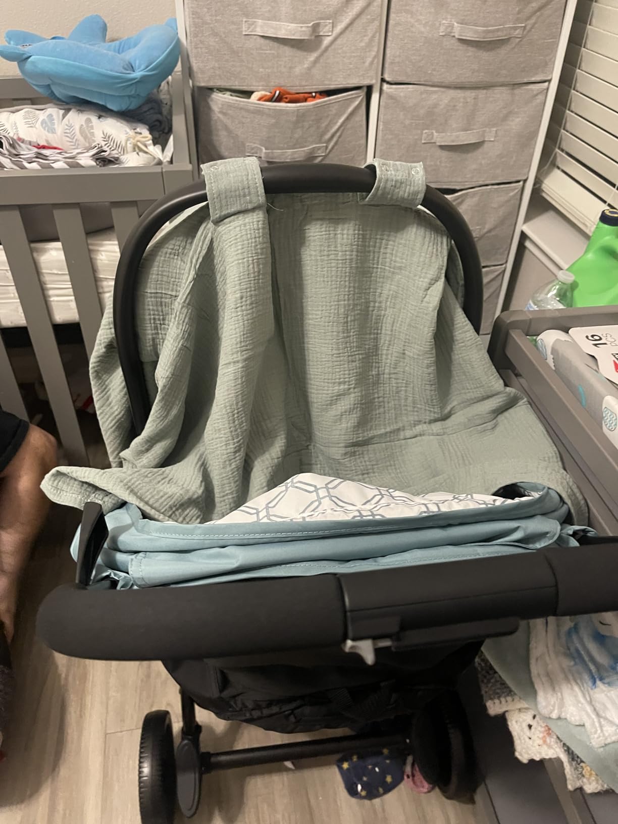 100% Muslin Cotton Car Seat Cover Baby, Carseat Canopy Cover, Universal Fit Stroller Covers for Boys and Girls (Roman Green) customer photo 2