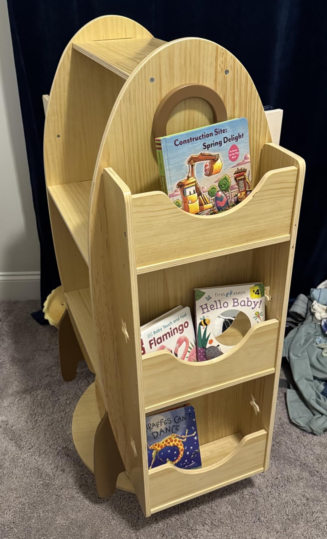 OOOK Kids Rotating Bookshelf Tower, 3 Tier Spinning Floor Standing Montessori Bookshelf Storage Rack, Large Chassis 360 Display for Small Space, Kids Room, Nursery customer photo 2
