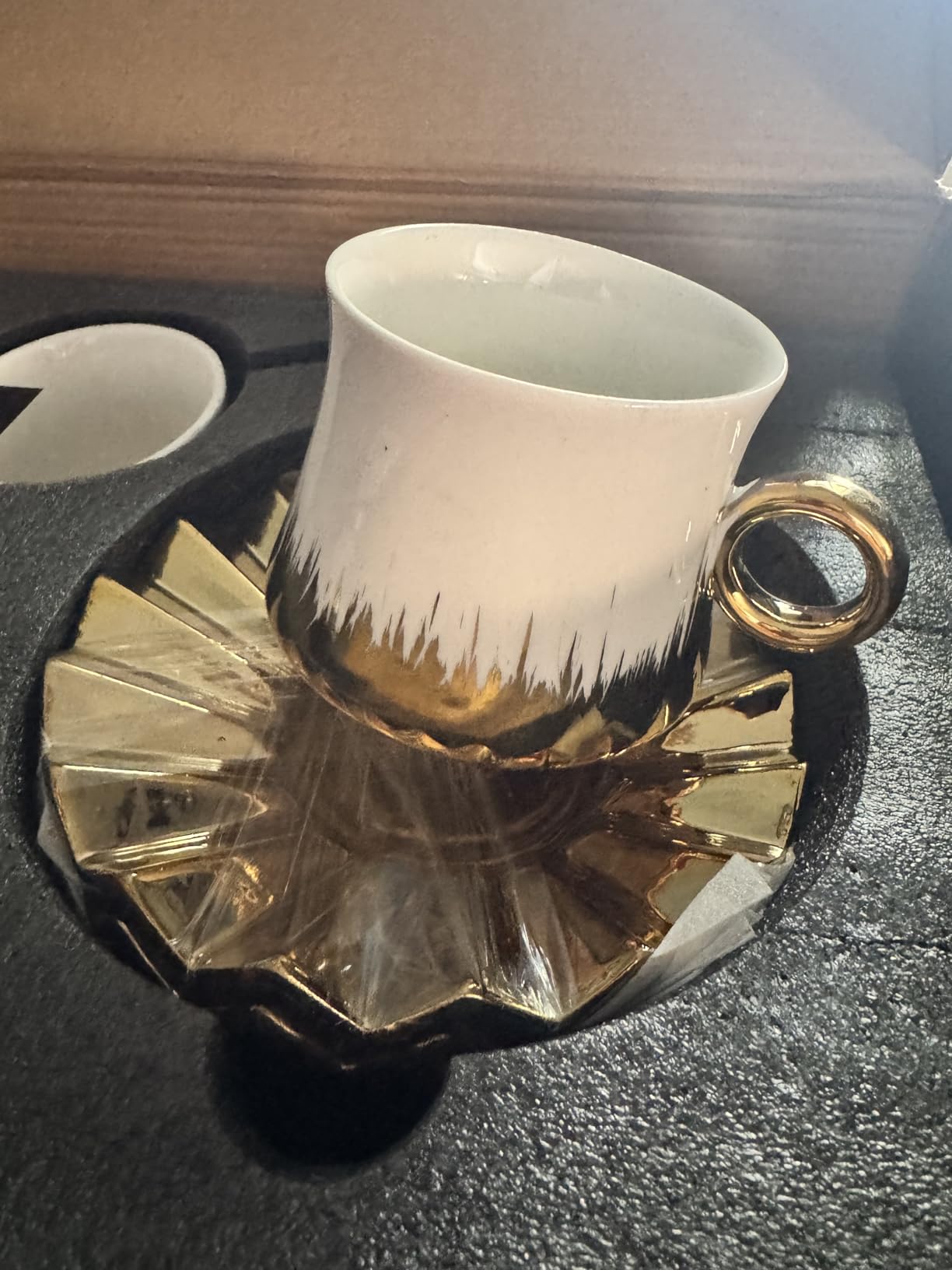 Turkish Coffee Cup Set of 6 with Saucers & Tray - Luxury Arabic Greek Japanese Marble Ceramic Tea Cups for Espresso Cappuccino Latte Mocha, Ideal Gift - 6.7oz - Assorted Colors customer photo 2