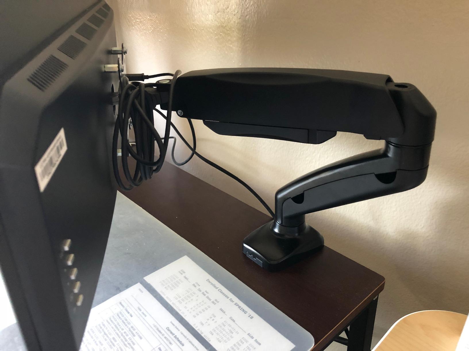 ONKRON Heavy Duty Monitor Arm for 17-57 Inch Screens up to 59.4 lbs, Ultrawide Screen Mount with Adjustable Gas Spring, VESA 75x75-200x200, Single Arm Monitor Mount for Desk, Clamp & Grommet Black customer photo 1