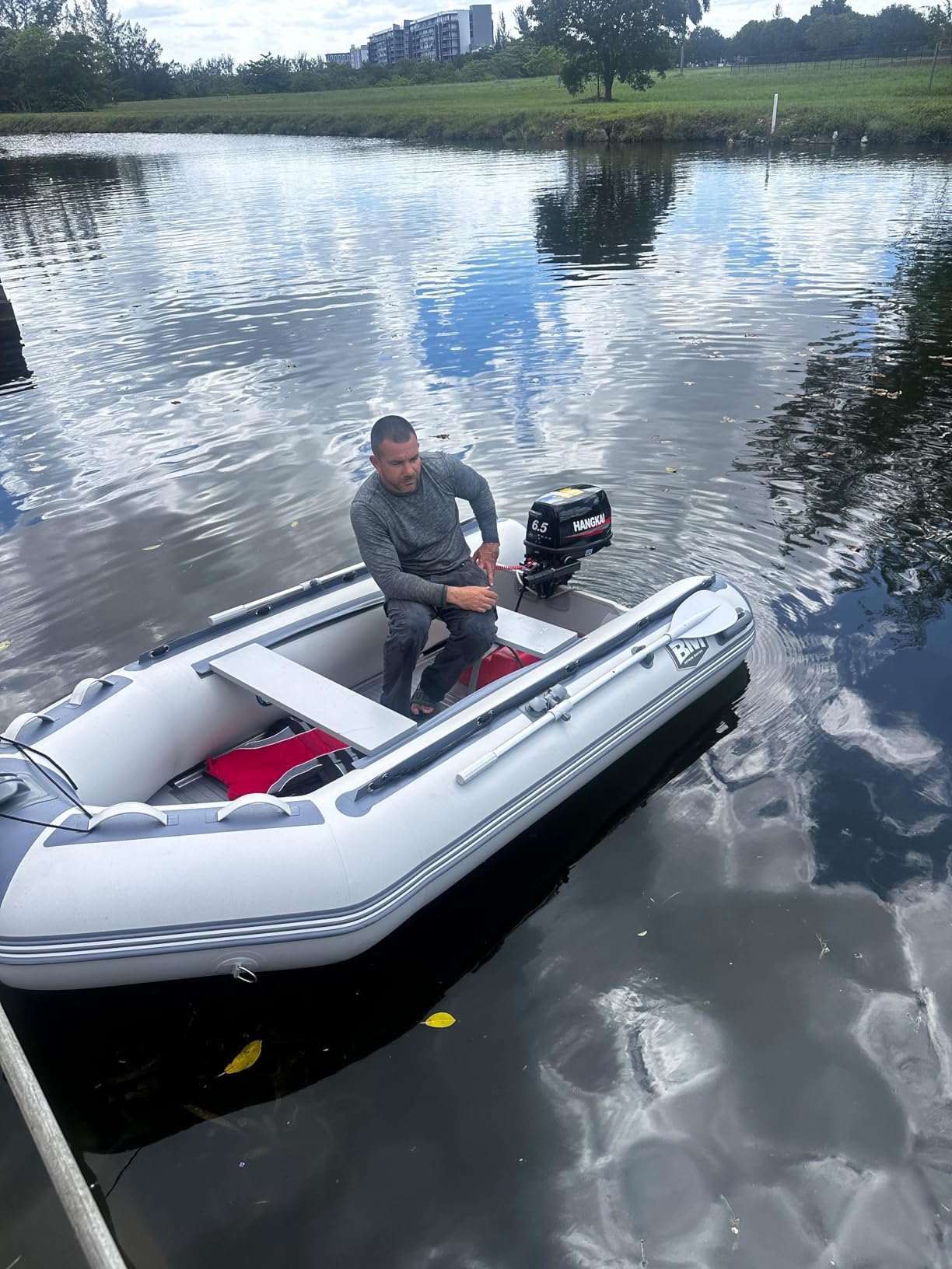 USCG Approved Inflatable Dinghy Boat, 8.2/10/10.8FT Dinghy for 2-5 Persons | Heavy-Duty 1100D PVC Fishing Boat with 5HP 10HP 15HP Outboard, Aluminum Floor & Oars, Wooden Bench Seats for Adults customer photo 1