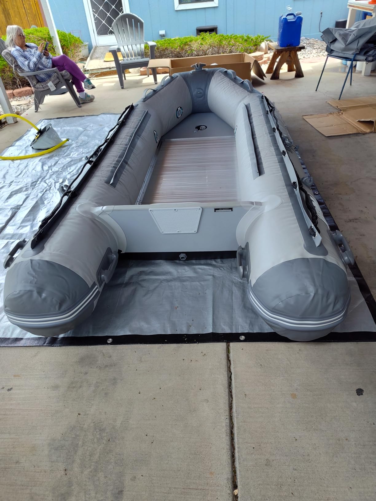 USCG Approved Inflatable Dinghy Boat, 8.2/10/10.8FT Dinghy for 2-5 Persons | Heavy-Duty 1100D PVC Fishing Boat with 5HP 10HP 15HP Outboard, Aluminum Floor & Oars, Wooden Bench Seats for Adults customer photo 2