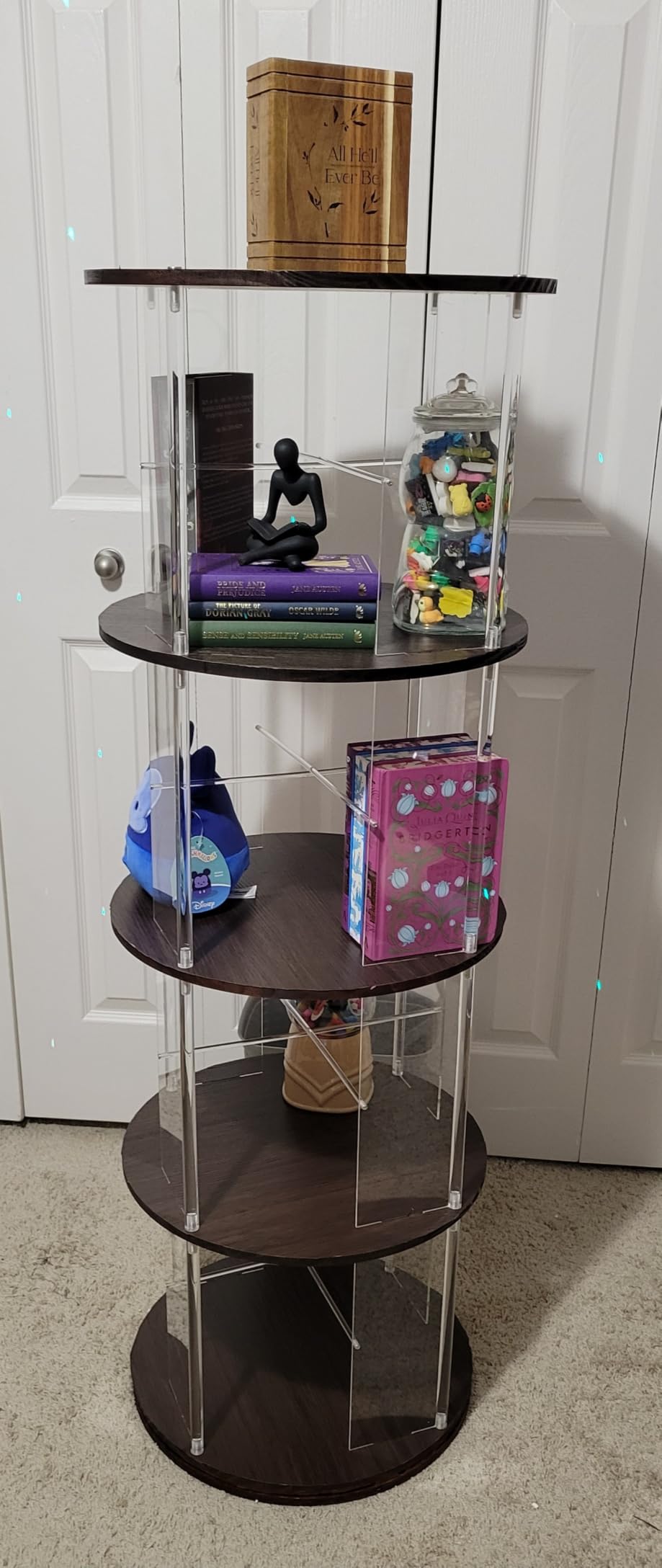 TAKEKIT Rotating Bookshelf, 360 Degree Revolving Bookcase, 4-Tier Spinning Bookshelf, Clear Acrylic & Solid Wood Rotating Bookcase for Kid's Playroom, Bedroom and Living Room, Square customer photo 1