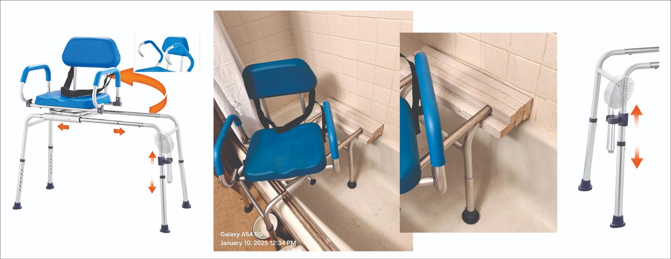 VEVOR Sliding Tub Transfer Bench with 360 Degree Swivel Seat, Sliding Shower Chair with Pivoting Armrest & Padded Seat and Safety Belt, Height Adjustable Bath Chair for Elderly Disabled, 330LBS customer photo 1