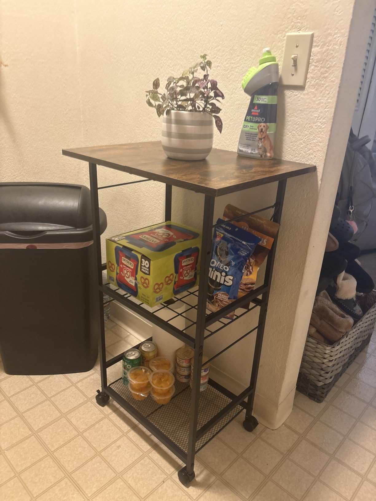 ThreeHio Rolling Kitchen Microwave Cart, 3 Tier Microwave Table Stand with Adjustable Shelf, Kitchen Storage Rack on Wheels, Coffee Station Cart Rack Shelf Organizer for Living Room Office, Balcony customer photo 1