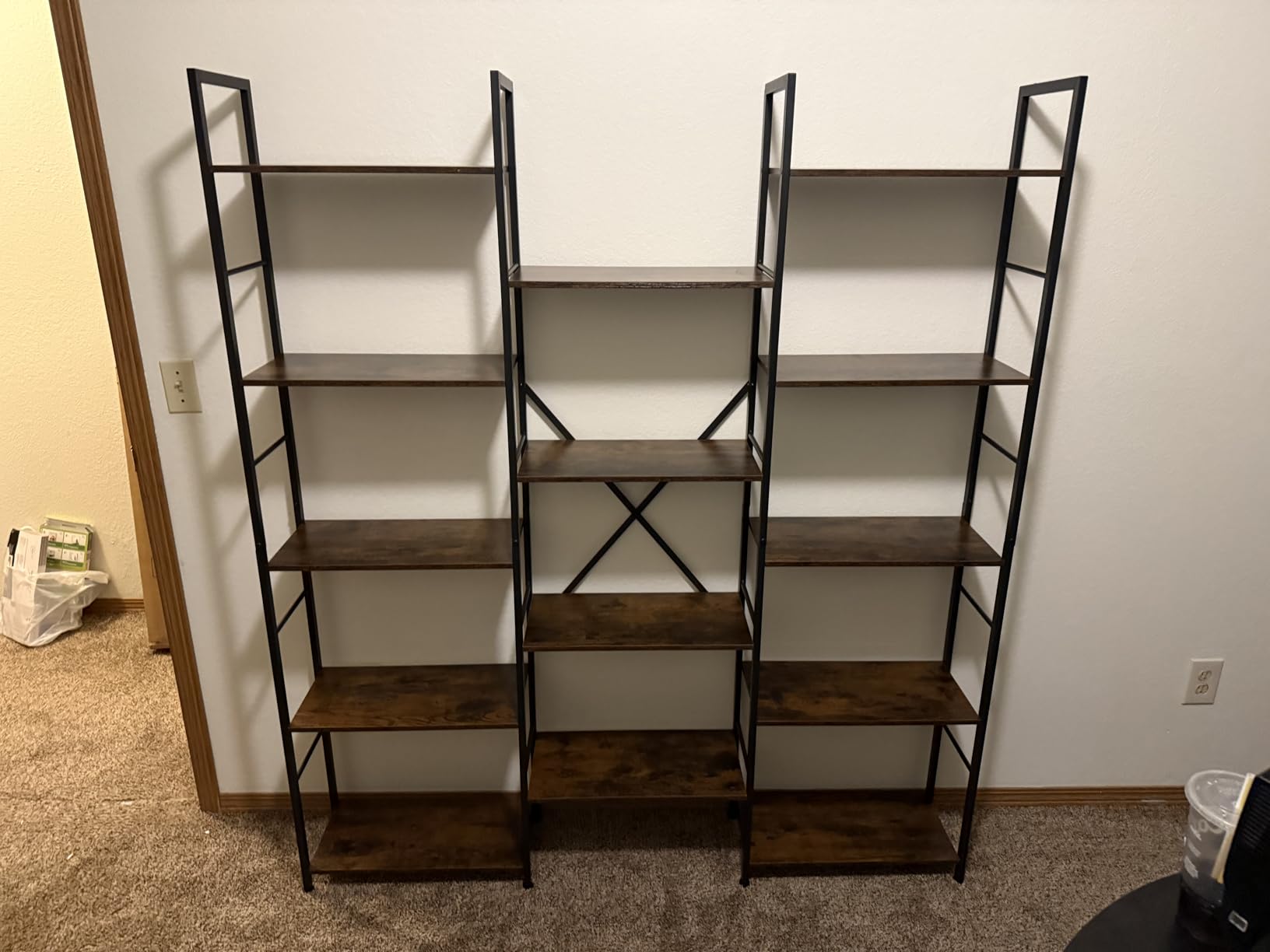 Shintenchi Triple 5 Tier Bookshelf, Industrial Large Bookcase with 14 Open Display Shelves, Large Etagere Bookshelf, Wide Book Shelf Book Case for Home & Office, Brown customer photo 1