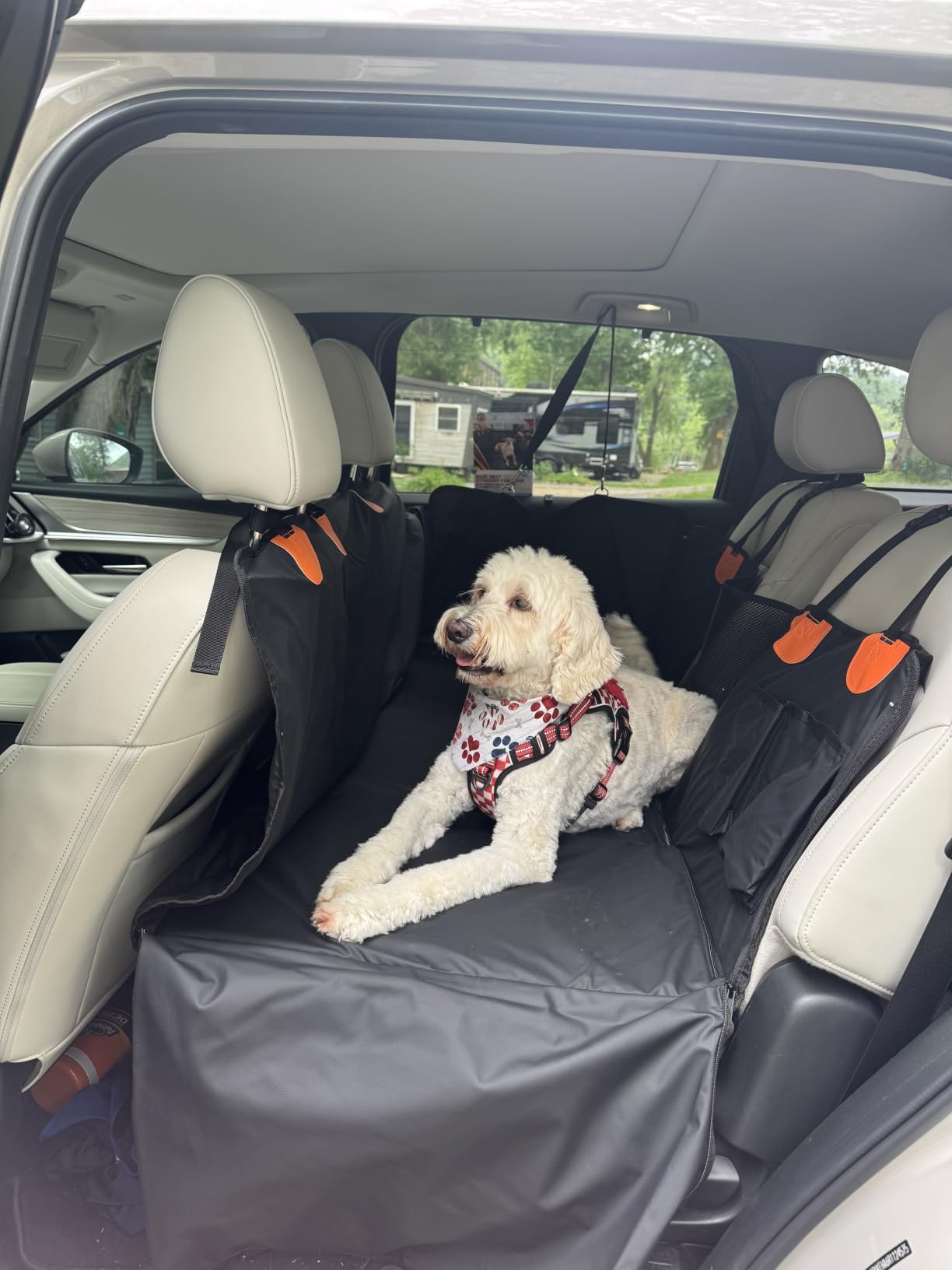 Hard Bottom Dog Car Seat Cover for Back Seat, PU Leather Dog Seat Extender | 100% Waterproof, Anti Scratch, Safer, Easy to Use and Clean, Holds 400lbs, Dog Hammock for Cars, SUVs, Trucks customer photo 2
