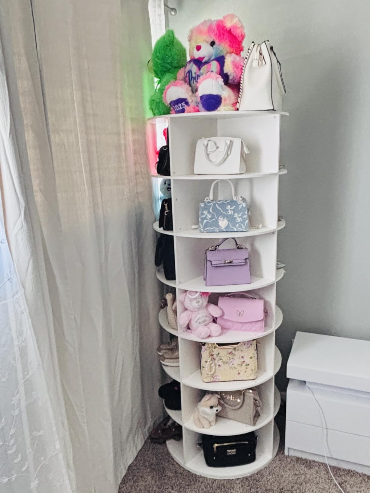 MAGIC UNION Rotating Shoe Rack Tower 7 Tier Organizer, White | Vertical Spinning Shoe Display Lazy Susan, Revolving 360 Shoe Rack Storage Round Carousel, Rotate Shoes Closet Organization customer photo 1