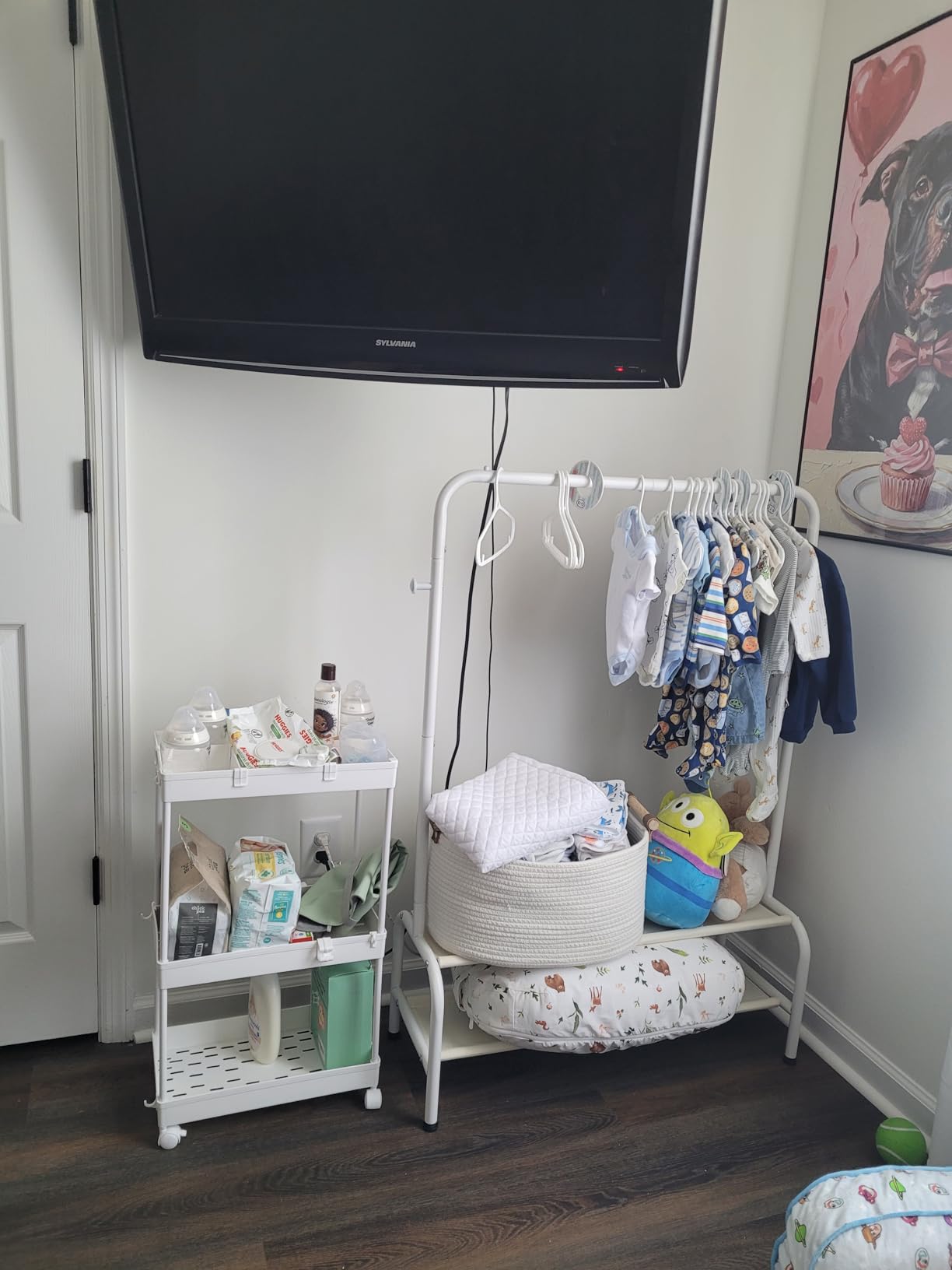 Kids Clothing Rack - Dress Up Clothes Rack - Baby Toddler Closet - Mini Freestanding Coat Racks with 2 Fabric Shelves - Small Kids Costume Wardrobe - Garment Rack for Hanging Clothes Organizer customer photo 1