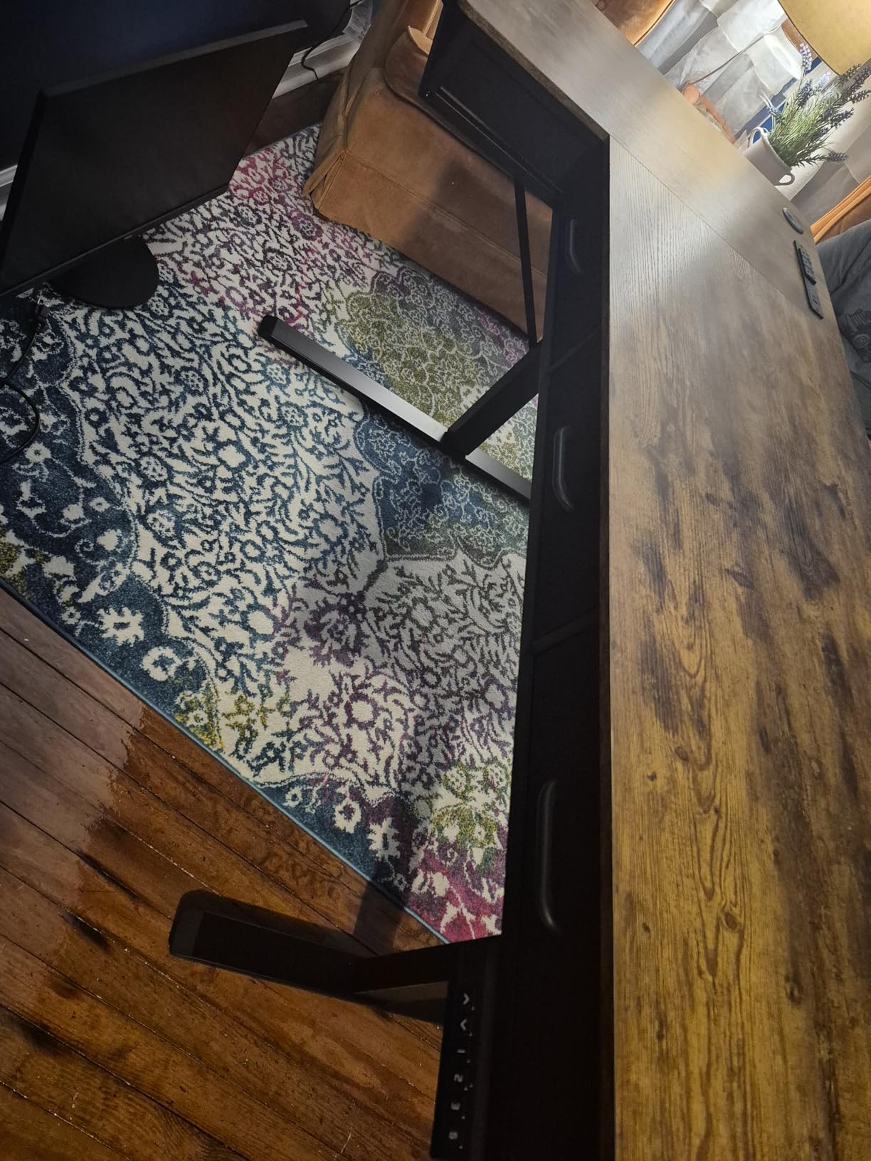 OffiGo 63 Inch L Shaped Electric Standing Desk with 4 Drawers, Rustic Brown customer photo 2