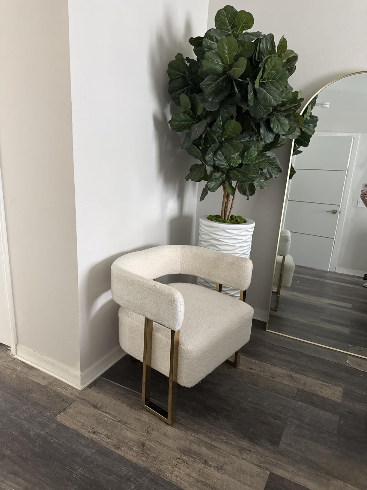Mid Century Modern Accent Chair, Barrel Armchair, White Boucle, Gold Leg | AODAILIHB Upholstered Comfy Luxury Living Room Chairs, Cloud Club Chair w/ Curved Back For Small Space, Bedroom Dorm Office customer photo 1