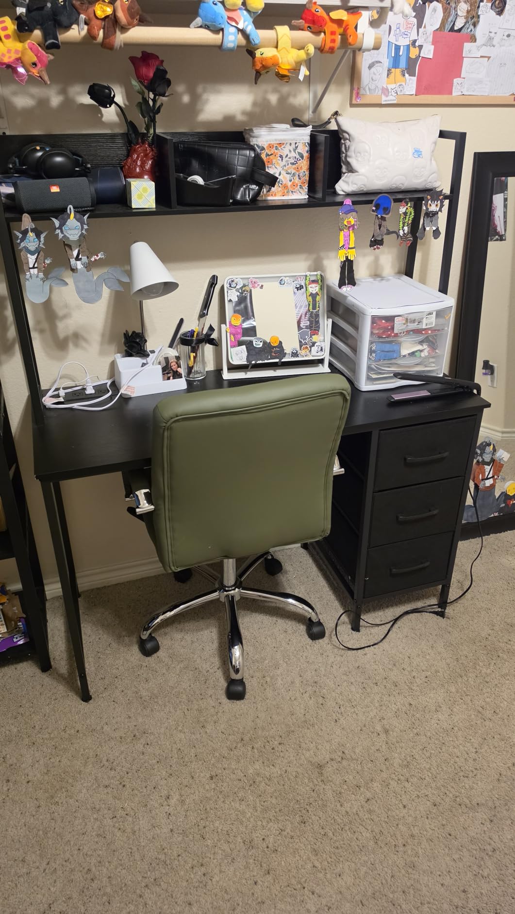 DLisiting White Computer Desk with Hutch & Drawers - 47 Inch Modern Study Writing Office Desk with 3 Storage Drawers and Power Outlets for Bedroom Home Office customer photo 1
