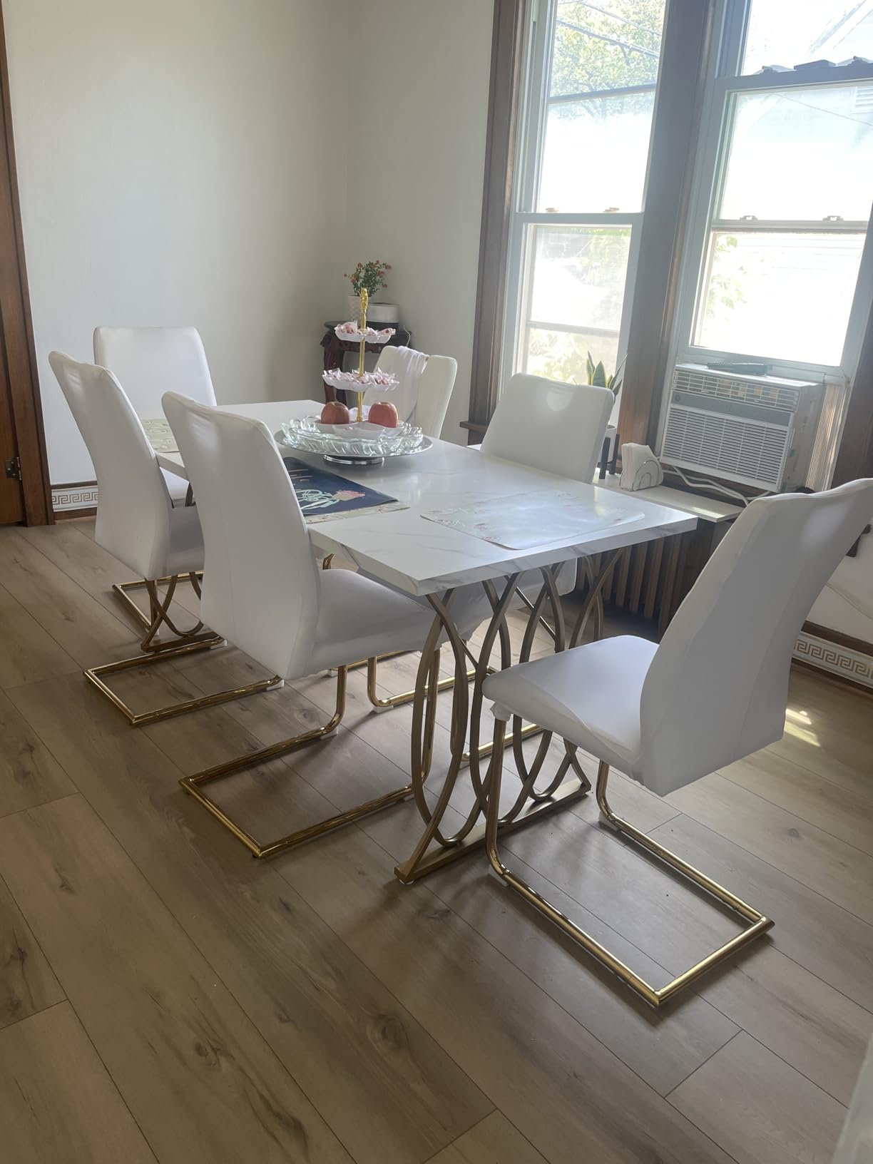 Tribesigns 63 Dining Table for 4 to 6, White and Gold Kitchen Table | Modern Large Rectangular Dinner Table Kitchen & Dining Room Furniture with Faux Marble Tabletop and Geometric Legs customer photo 1