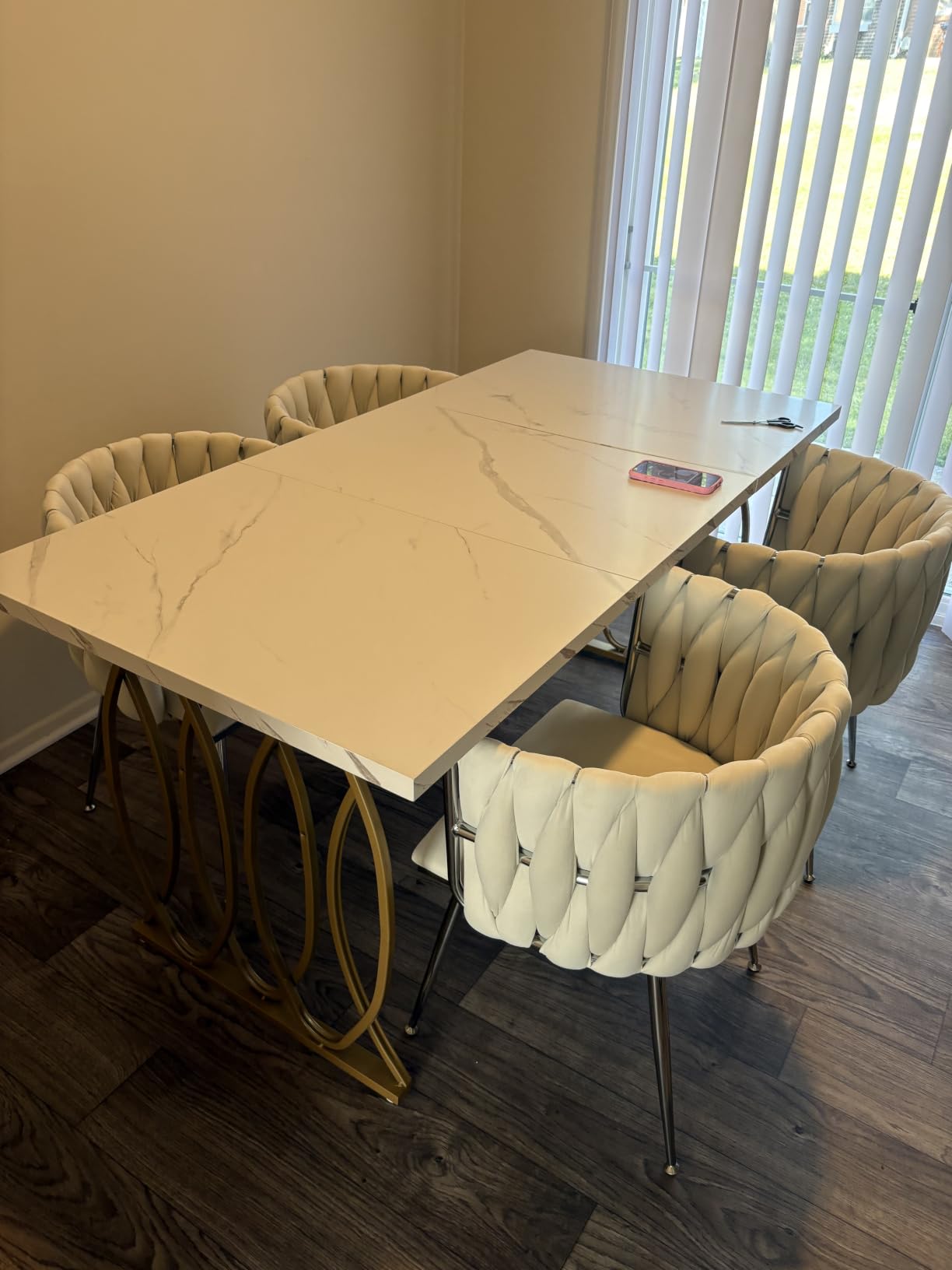 Tribesigns 63 Dining Table for 4 to 6, White and Gold Kitchen Table | Modern Large Rectangular Dinner Table Kitchen & Dining Room Furniture with Faux Marble Tabletop and Geometric Legs customer photo 2