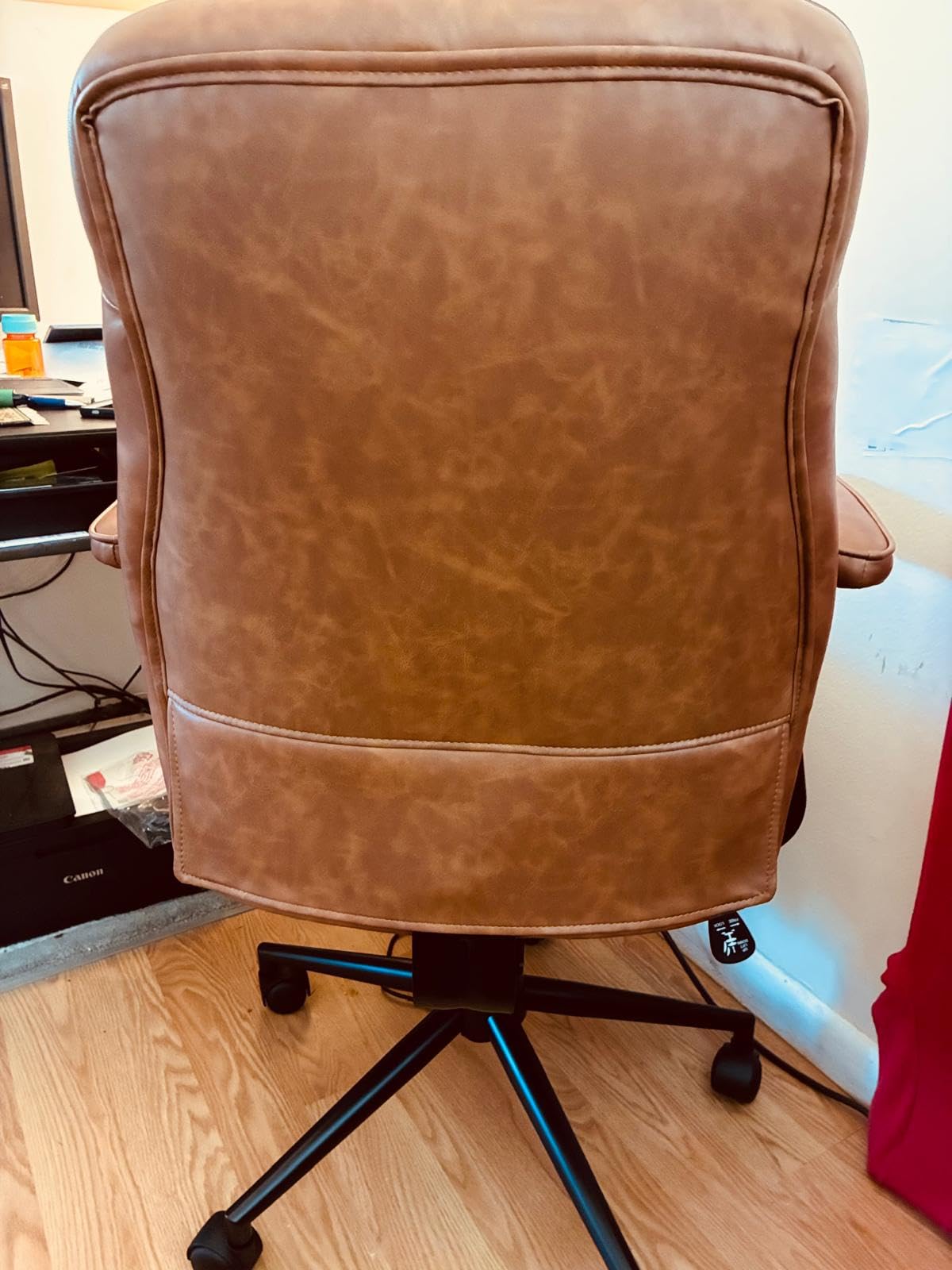 Brown Leather Office Chair, Mid Century Home Office Desk Chair | Ergonomic Curve Design, Removable Padded Arms, Height Adjustable Swivel Seat & Smooth Wheels, Vintage Mid-Back Computer Chair customer photo 2