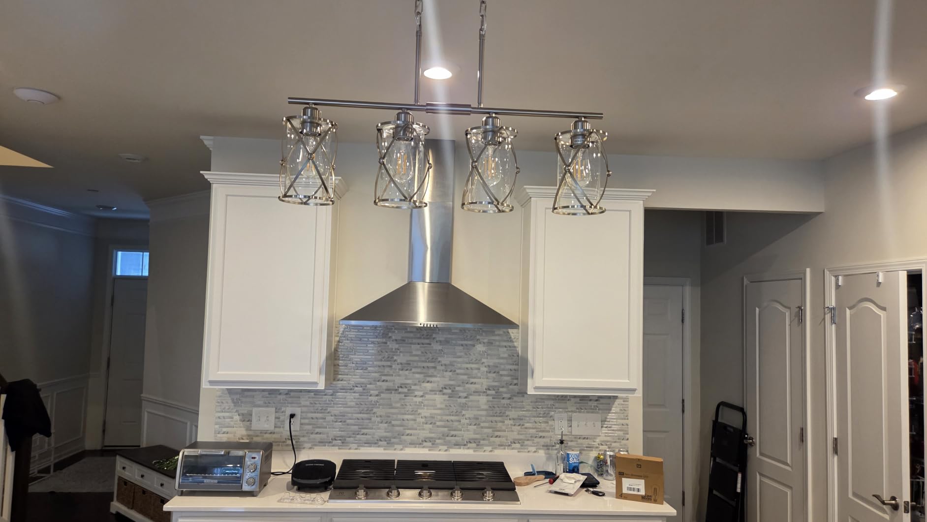 Brushed Nickel Pendant Lights Kitchen Island 3 Pack, Glass Kitchen Pendant Lighting Over Island with Rod, Modern Mini Hanging Light for Kitchen Sink Dining Room, CH9176BN-3PK customer photo 1