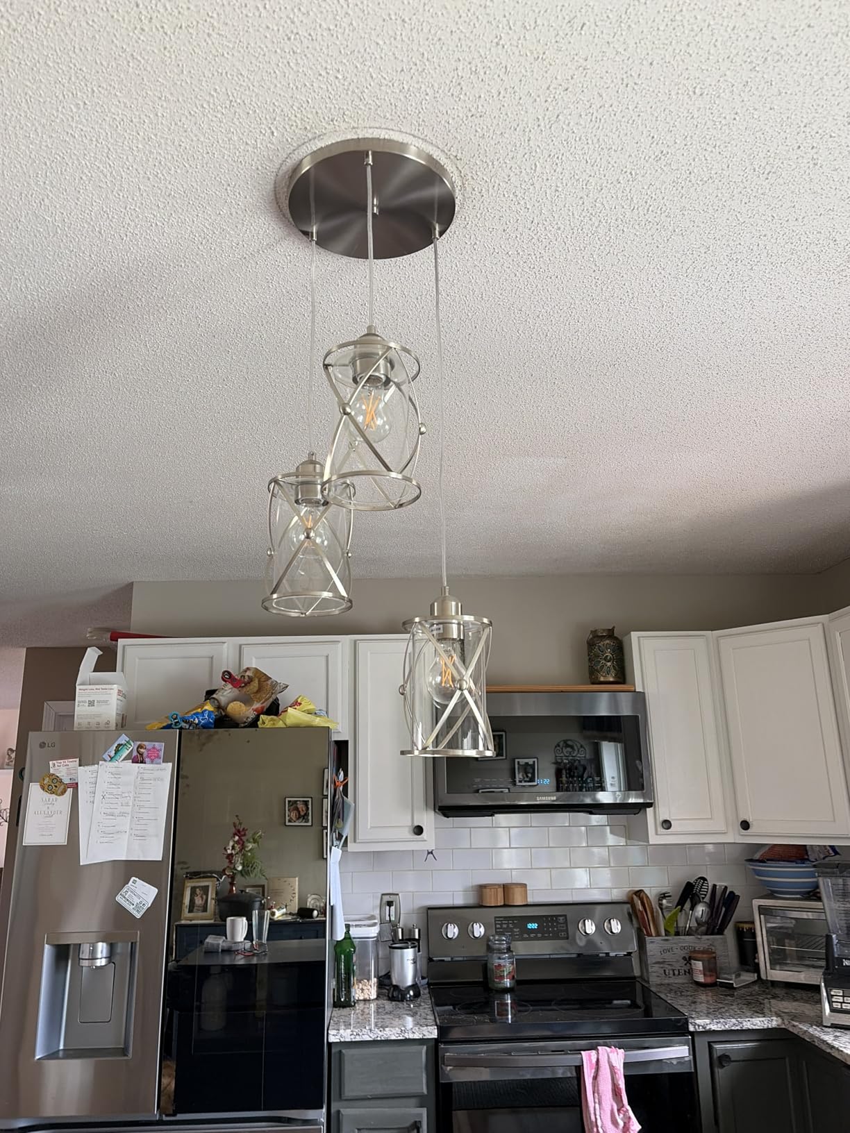 Glass Pendant Lights Kitchen Island 3 Pack, Black Kitchen Pendant Lighting Over Island with Rod, Modern Mini Hanging Light for Sink Dining Room, CH9176BK-3PK customer photo 2