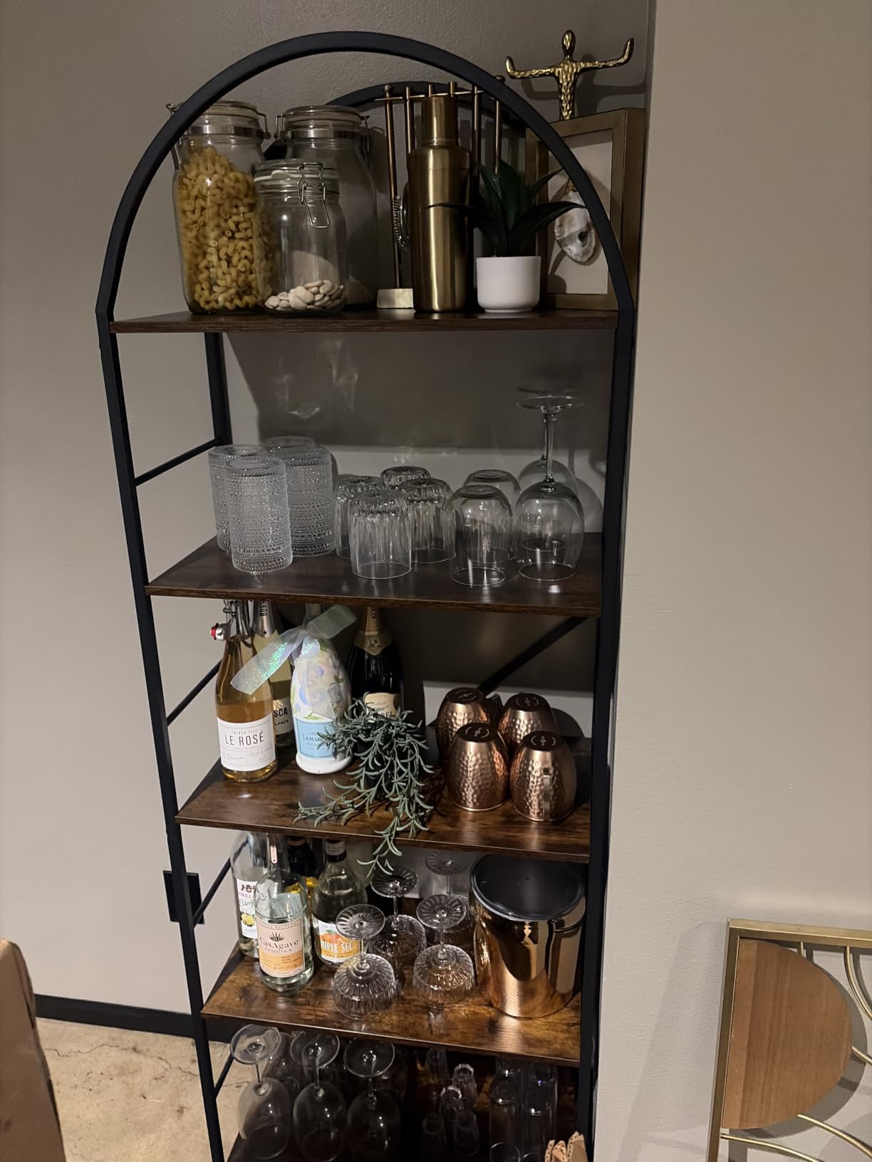 Shintenchi Bookshelf, Arched Bookshelf 5 Tier Bookcase, Tall Shelf for CDs/Books, Home Office Shelf Storage Organizer, Modern Book Shelf for Bedroom/Living Room, Rustic Brown customer photo 1