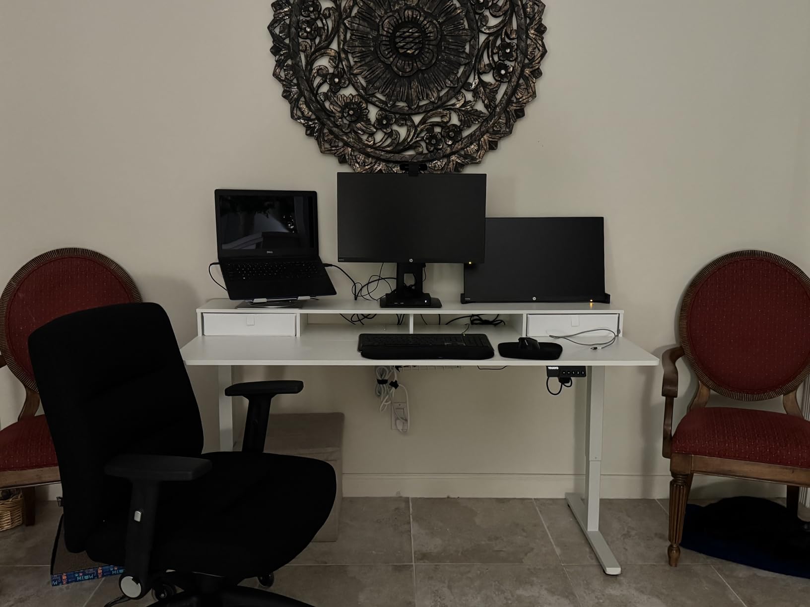 YIHAYO Low Height Adjustable Desk with Drawers, Lifts 18.1-28.3 Inches, Electric Standing Desk with Storage Shelf for short people, 48 x 24 Inches Table with Splice Board for Home Office, Rustic Brown customer photo 2