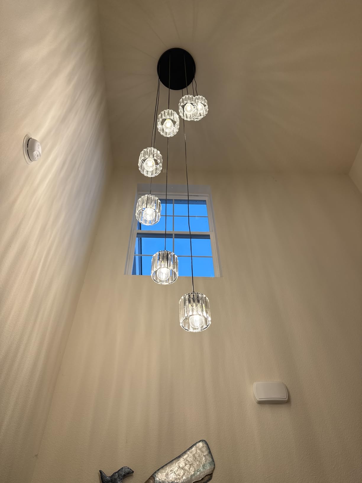 8-Light Crystal Raindrop Chandelier, Black, for High Ceilings | Modern hanging chandelier for staircase, foyer, entryway, dining room or living room customer photo 1