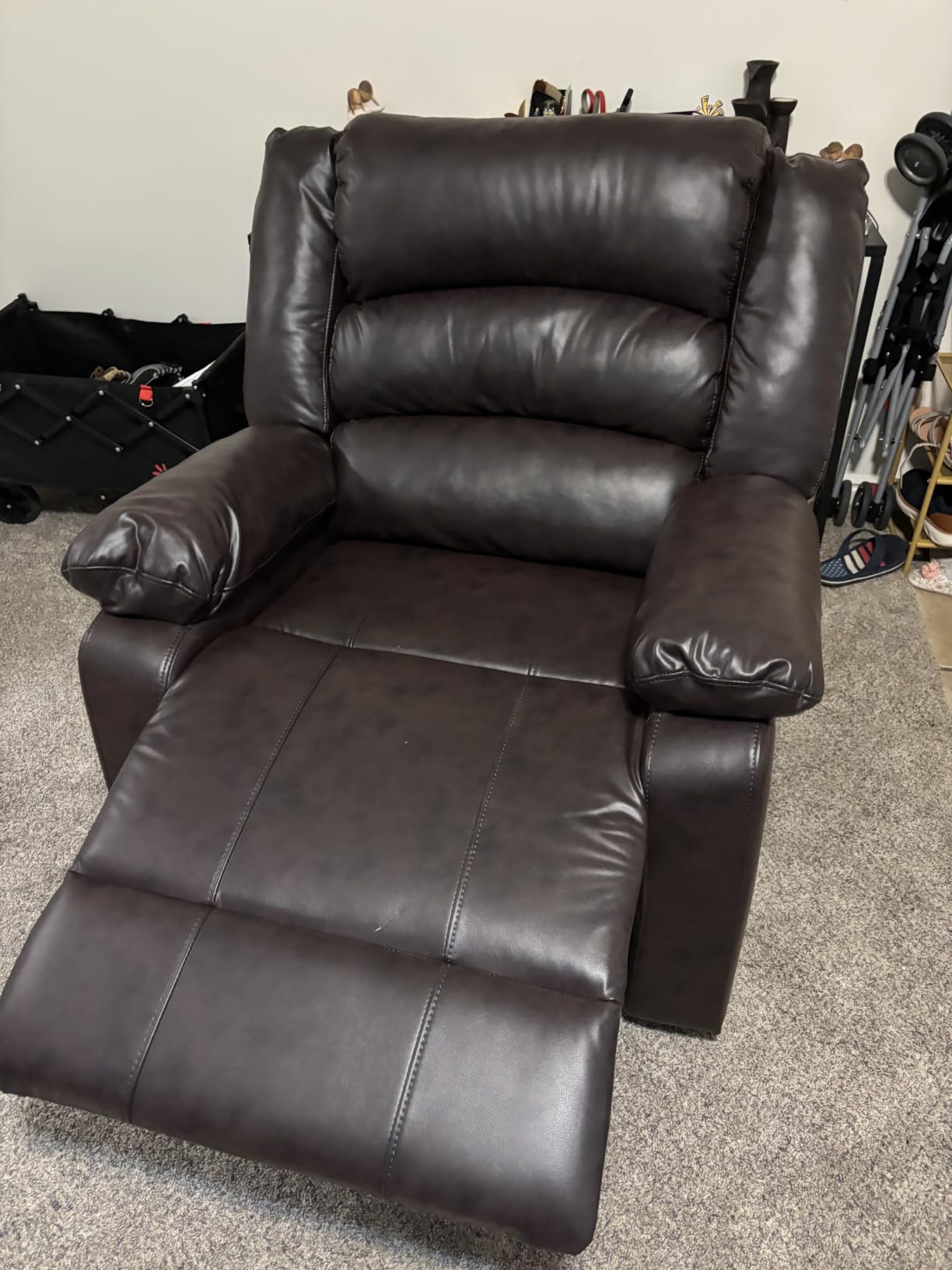 EBELLO Classic Power Recliner Chair, Oversized Electric Reclining Chair with Overstuffed Cushion and Back, Soft Fabric Adults Single Recliner Sofa for Living Room, Grey customer photo 1