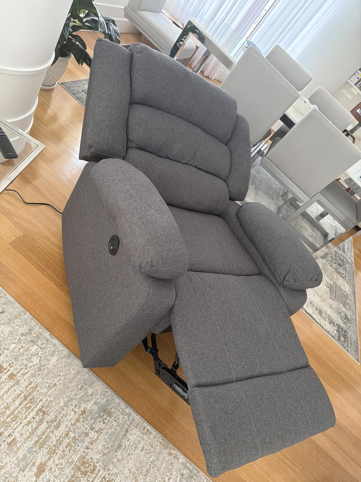 EBELLO Classic Power Recliner Chair, Oversized Electric Reclining Chair with Overstuffed Cushion and Back, Soft Fabric Adults Single Recliner Sofa for Living Room, Grey customer photo 2